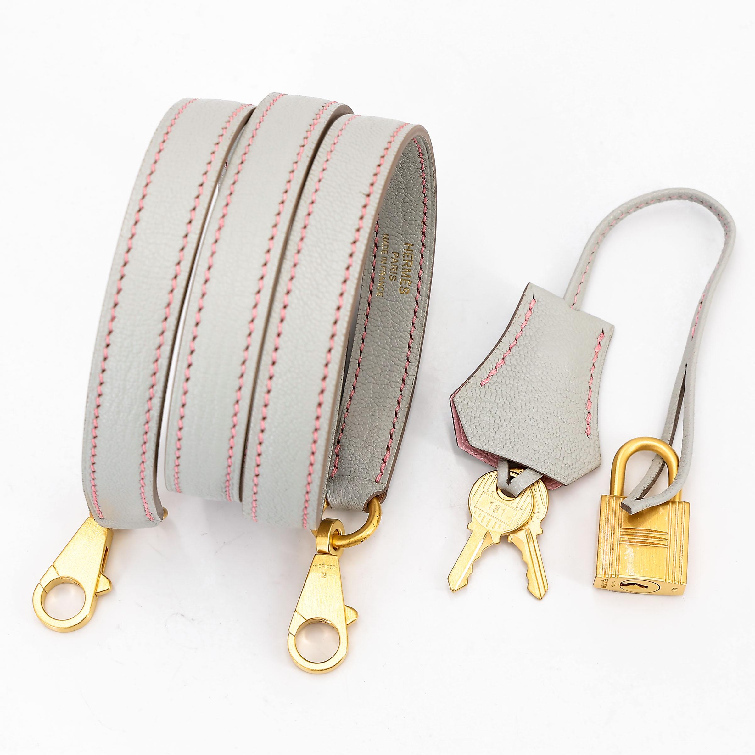 Unused ( Rank NS ) HERMÈS Special Order Kelly 28 HSS Rose Sakura (3Q) Gris Perle (80) Chevre Brushed Gold hardware A (2017) - 21