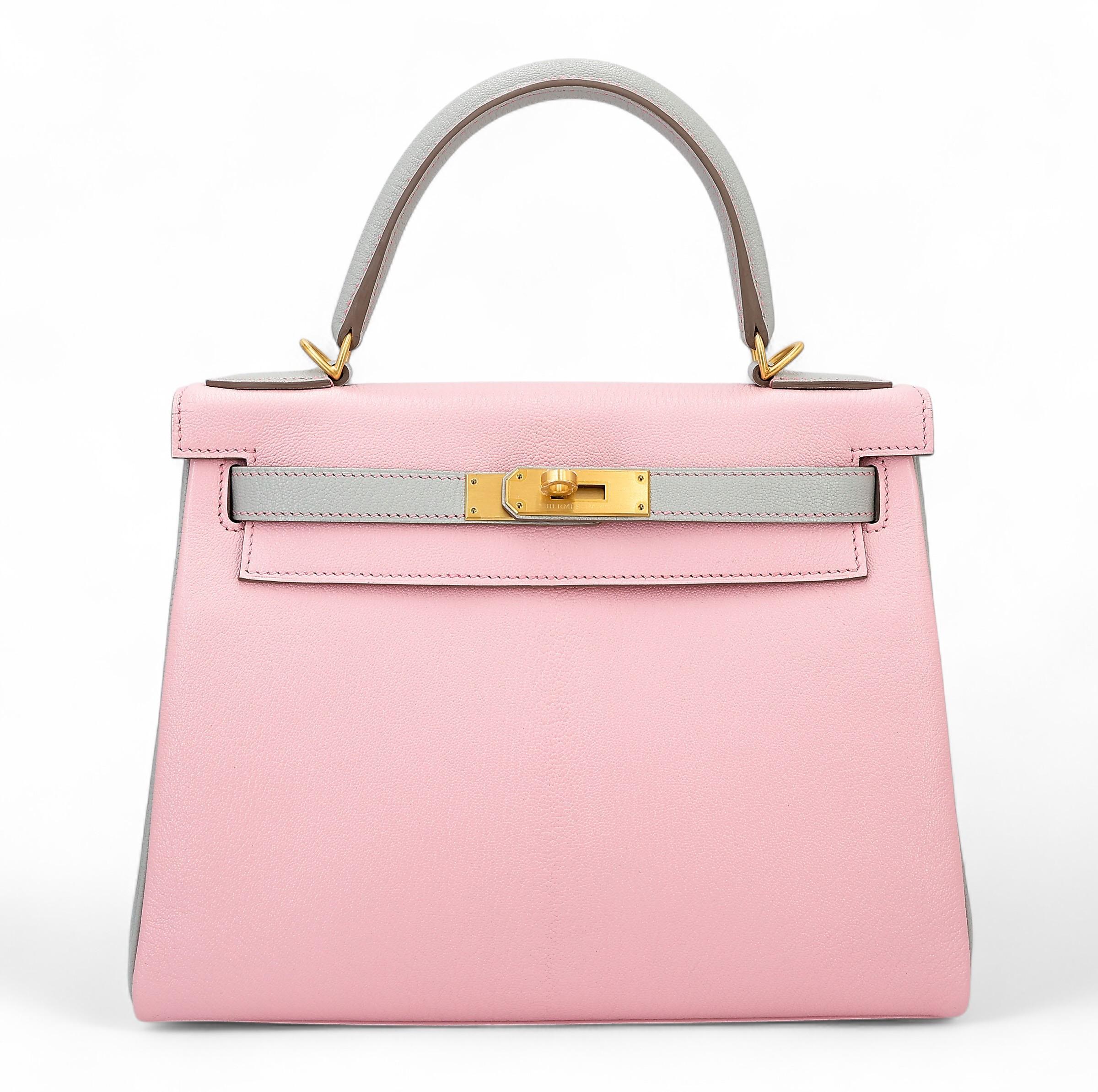 Unused ( Rank NS ) HERMÈS Special Order Kelly 28 HSS Rose Sakura (3Q) Gris Perle (80) Chevre Brushed Gold hardware A (2017) - 1