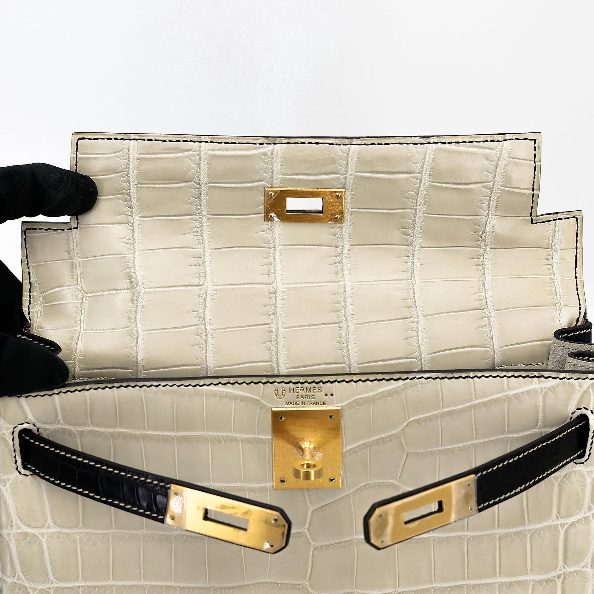 ランク NS 未使用品 HERMÈS エルメス ケリー28 ブラック (89) ベトン (8L) クロコダイル ニロティカス マット マットゴールド金具 A刻印 - 19