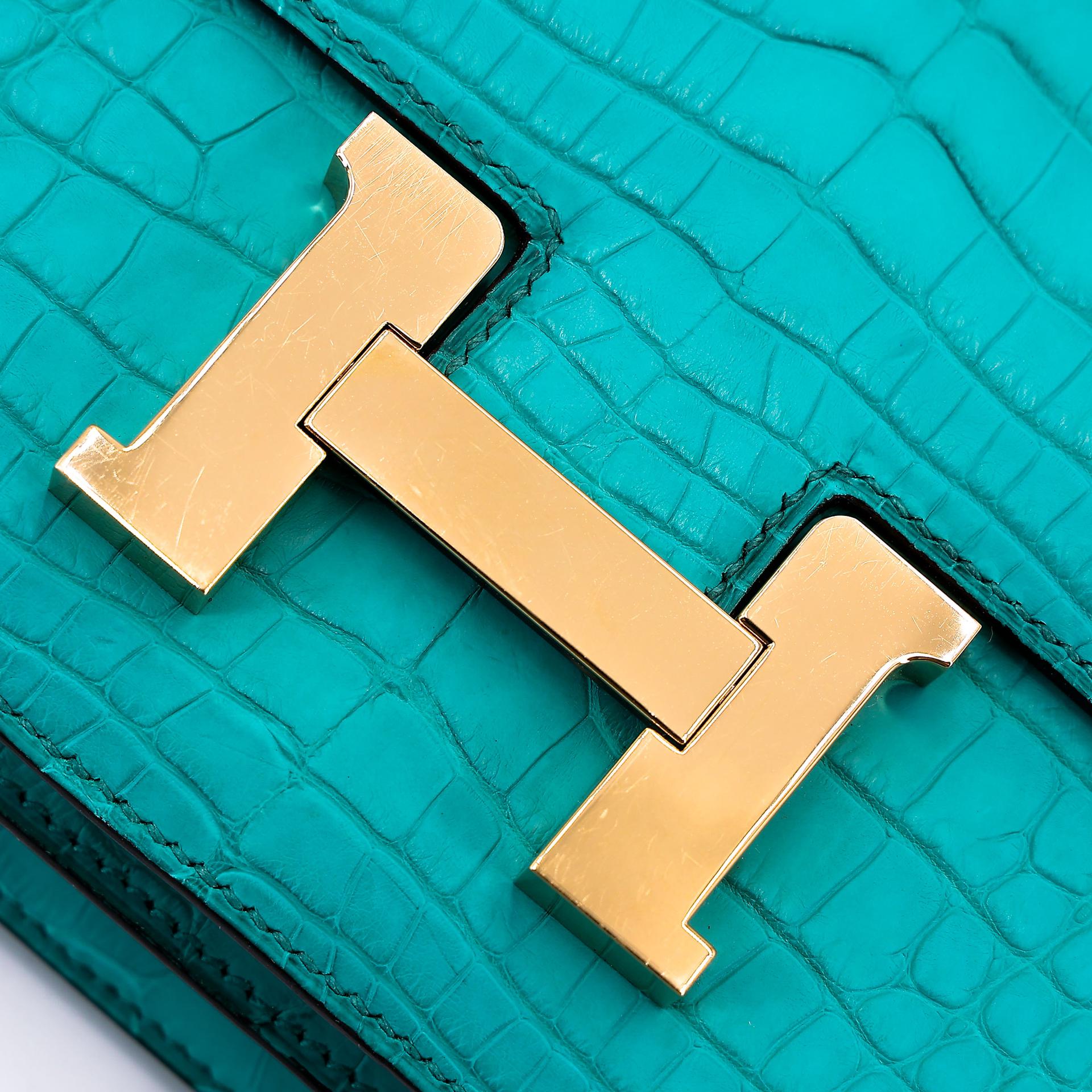 ランク A HERMÈS エルメス コンスタンス3 ミニ ブルーパオン (7F) クロコダイル アリゲーター マット ゴールド金具 D刻印 - 16