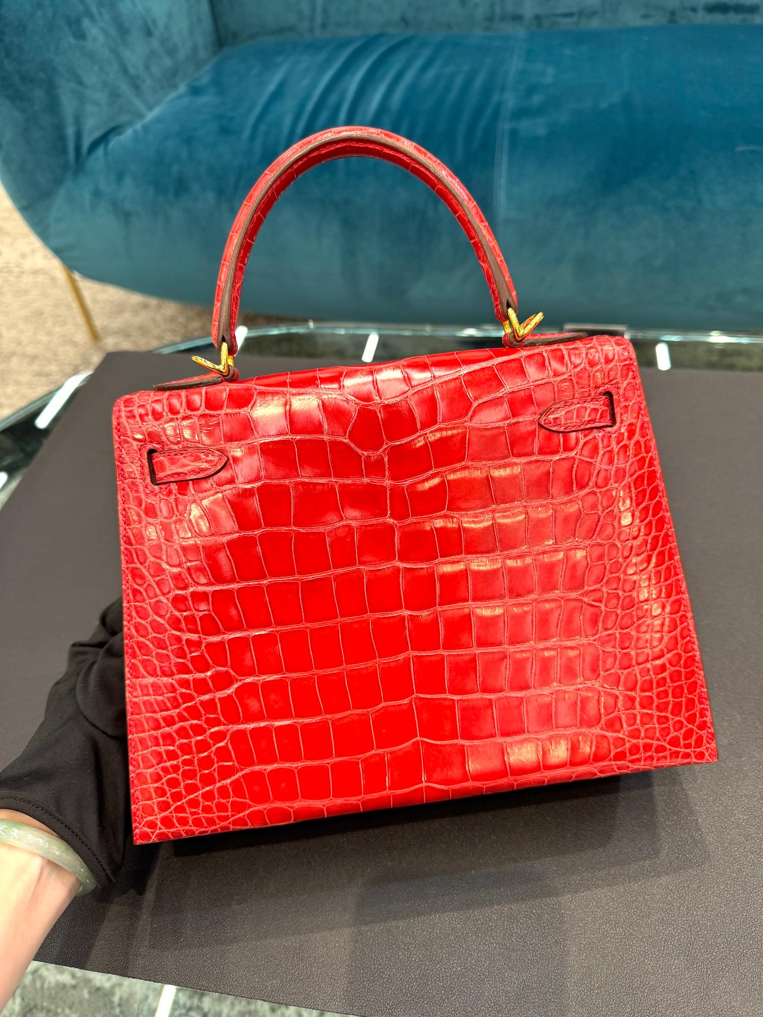 ランク A HERMÈS エルメス ケリー25 セリエ ルージュクー (S3) クロコダイル アリゲーター リセ ゴールド金具 C刻印 - 48