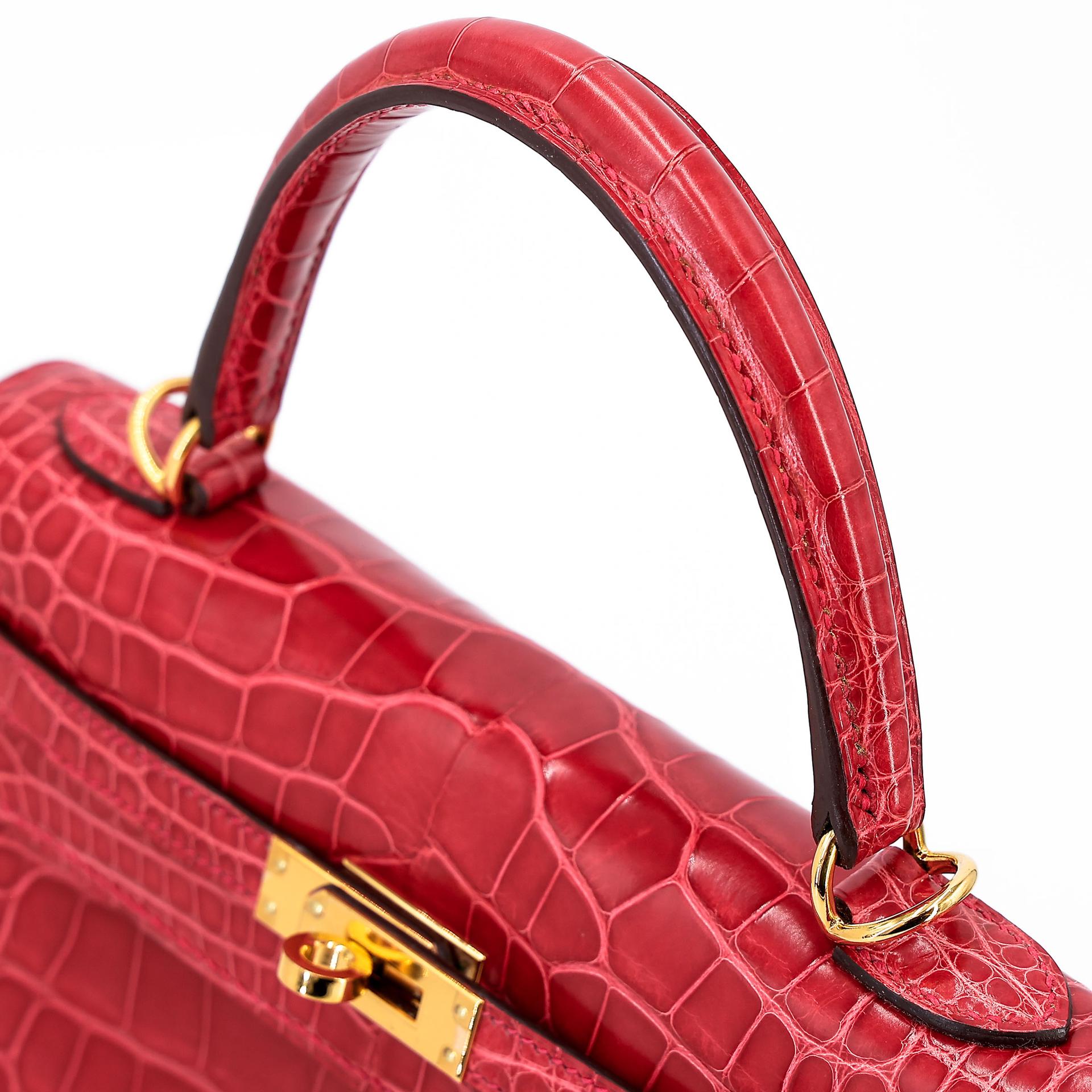 ランク A HERMÈS エルメス ケリー25 セリエ ルージュクー (S3) クロコダイル アリゲーター リセ ゴールド金具 C刻印 - 5