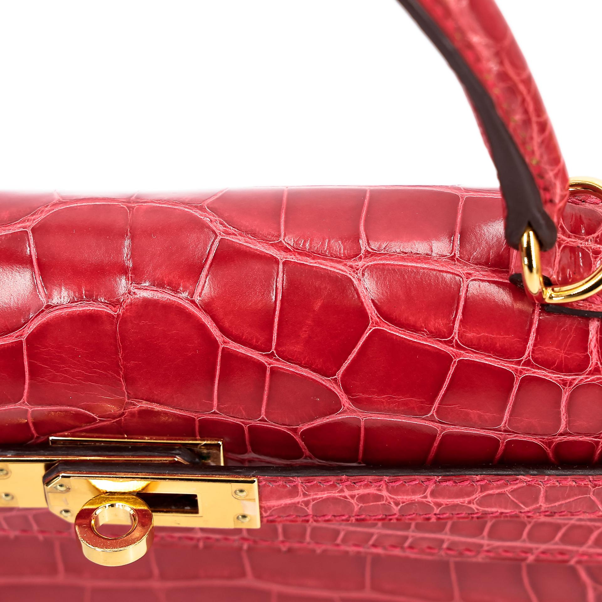 ランク A HERMÈS エルメス ケリー25 セリエ ルージュクー (S3) クロコダイル アリゲーター リセ ゴールド金具 C刻印 - 17