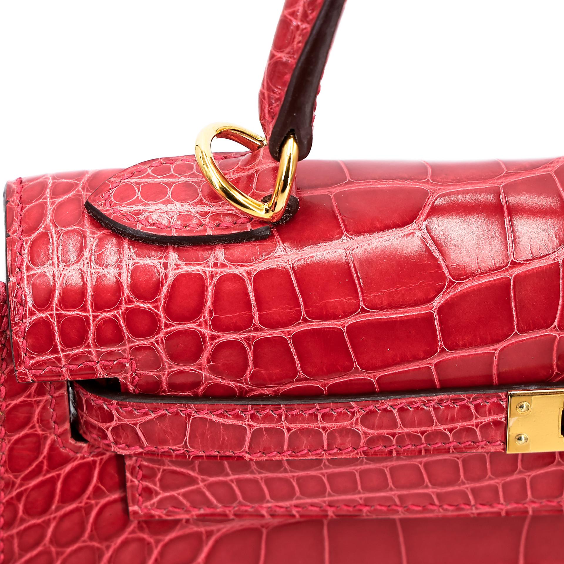 ランク A HERMÈS エルメス ケリー25 セリエ ルージュクー (S3) クロコダイル アリゲーター リセ ゴールド金具 C刻印 - 18