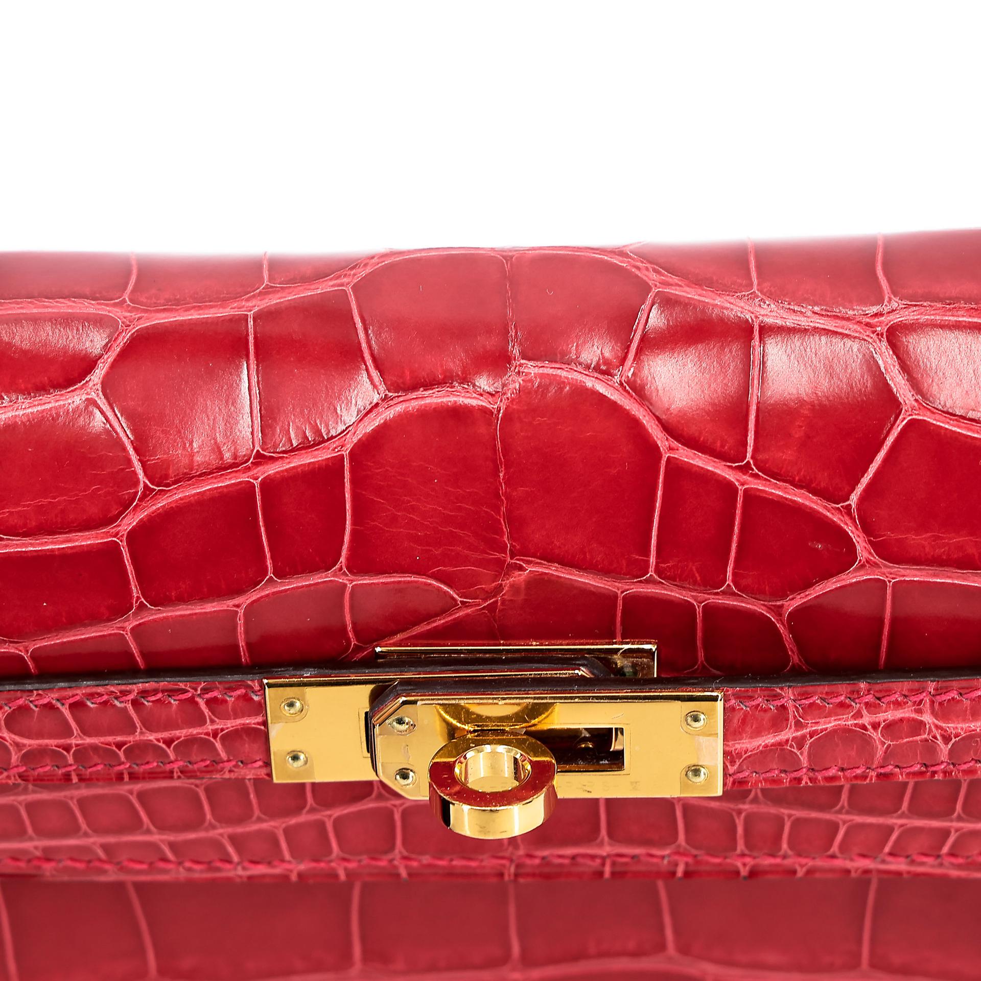 ランク A HERMÈS エルメス ケリー25 セリエ ルージュクー (S3) クロコダイル アリゲーター リセ ゴールド金具 C刻印 - 19