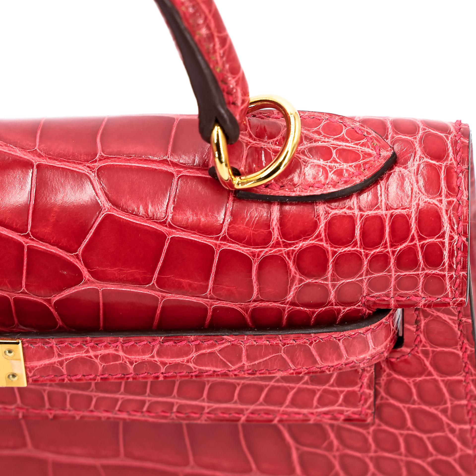 ランク A HERMÈS エルメス ケリー25 セリエ ルージュクー (S3) クロコダイル アリゲーター リセ ゴールド金具 C刻印 - 20