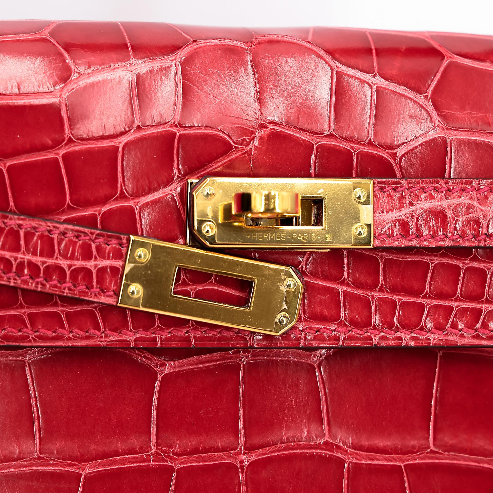 ランク A HERMÈS エルメス ケリー25 セリエ ルージュクー (S3) クロコダイル アリゲーター リセ ゴールド金具 C刻印 - 21