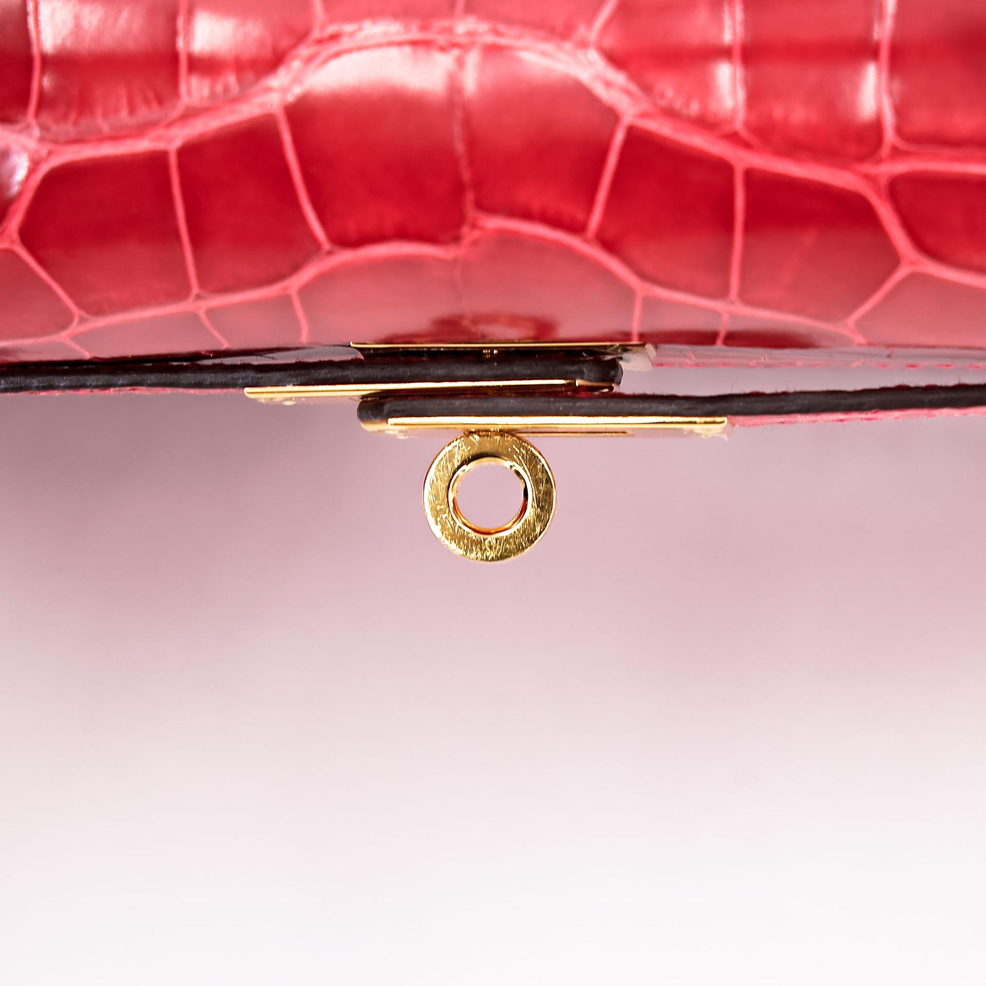 ランク A HERMÈS エルメス ケリー25 セリエ ルージュクー (S3) クロコダイル アリゲーター リセ ゴールド金具 C刻印 - 22