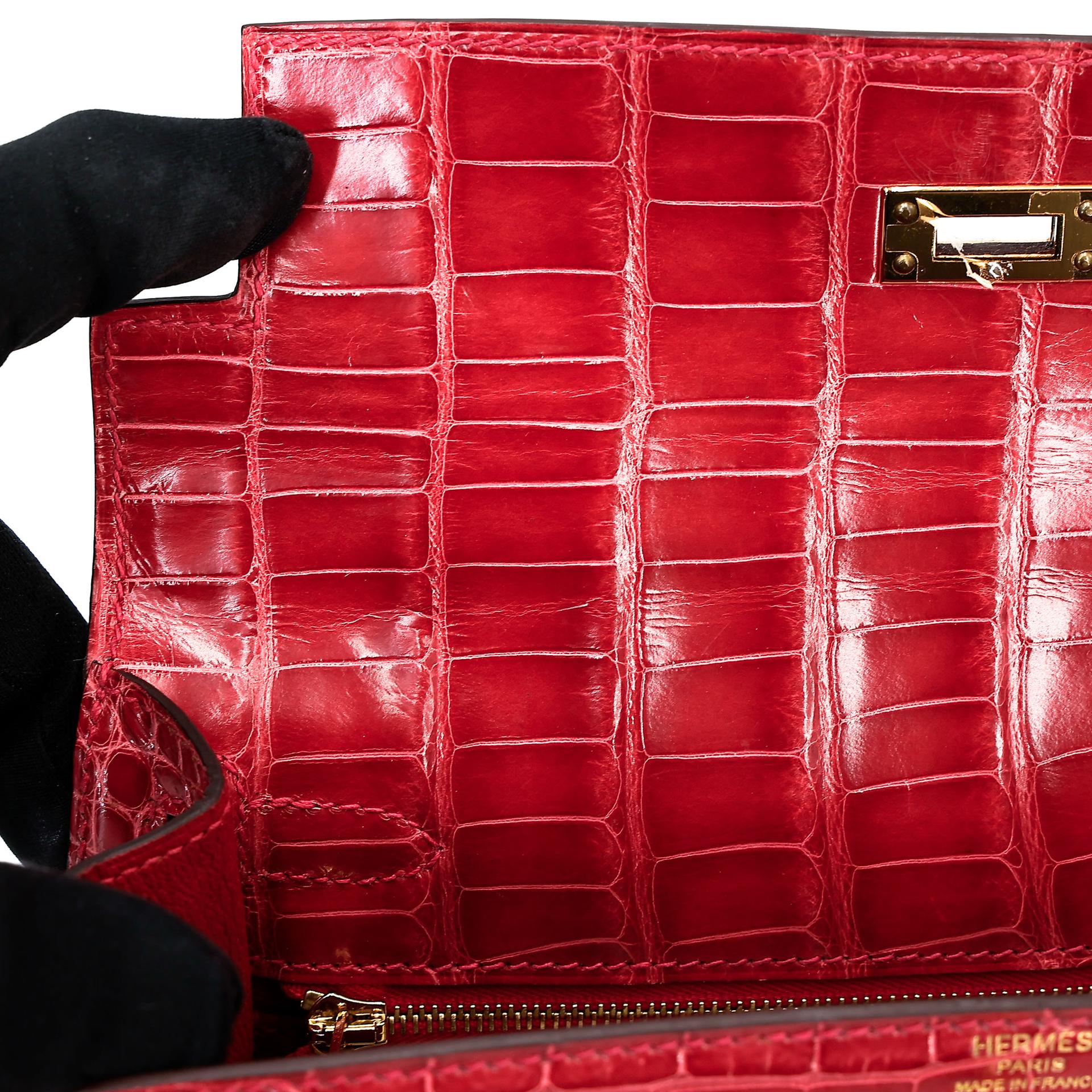 ランク A HERMÈS エルメス ケリー25 セリエ ルージュクー (S3) クロコダイル アリゲーター リセ ゴールド金具 C刻印 - 28