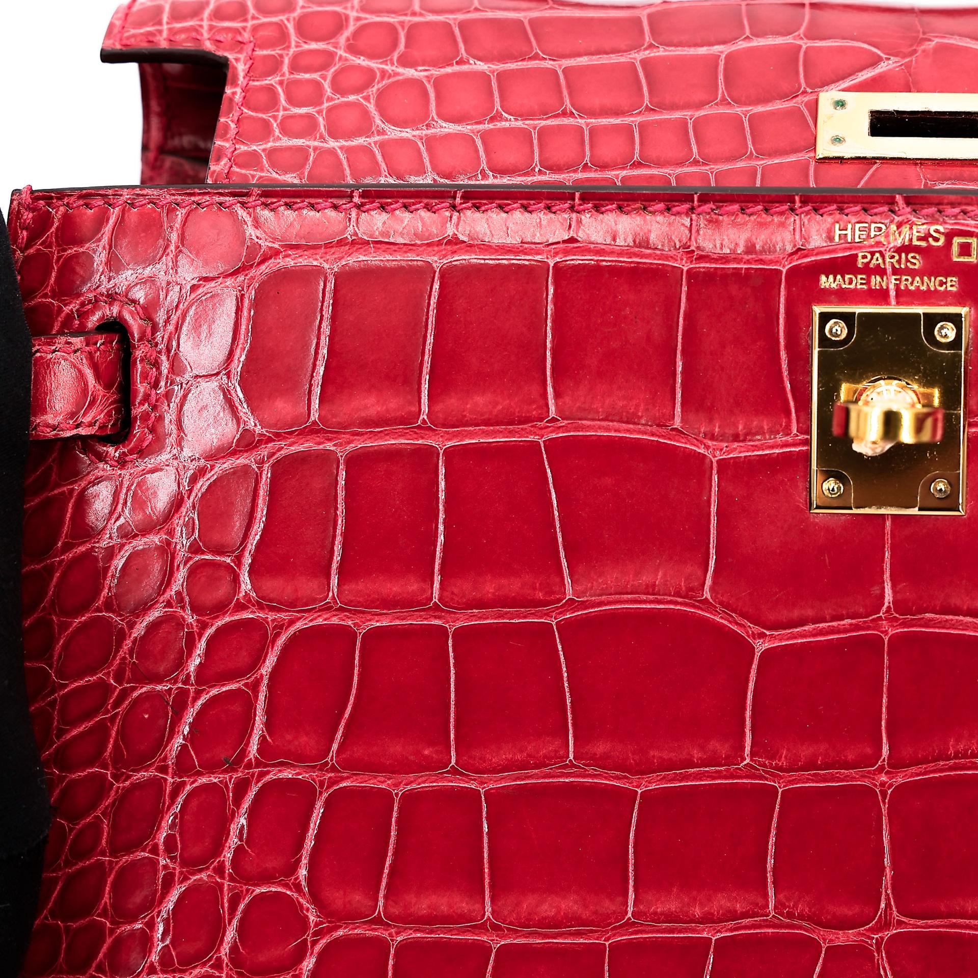 ランク A HERMÈS エルメス ケリー25 セリエ ルージュクー (S3) クロコダイル アリゲーター リセ ゴールド金具 C刻印 - 30