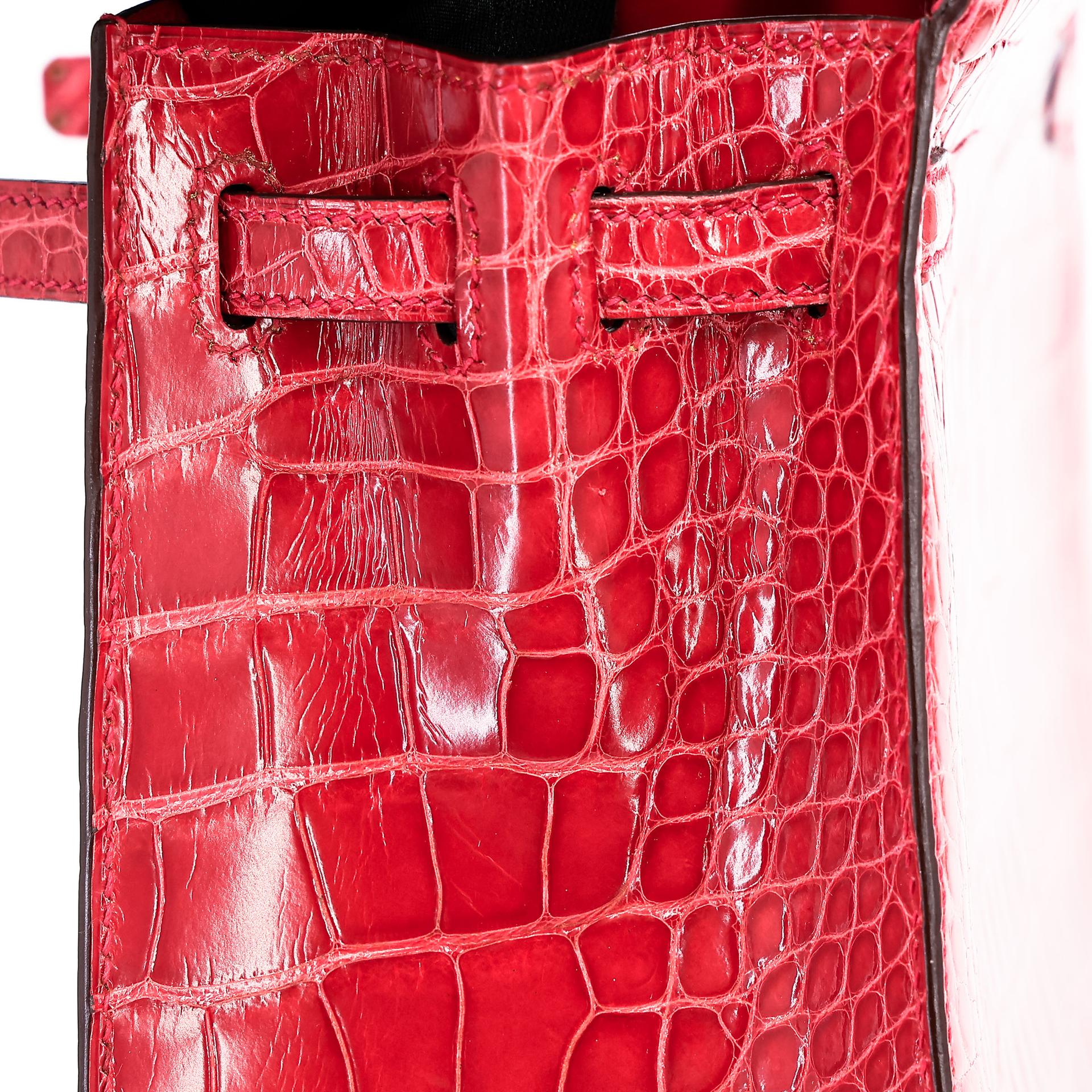 ランク A HERMÈS エルメス ケリー25 セリエ ルージュクー (S3) クロコダイル アリゲーター リセ ゴールド金具 C刻印 - 33