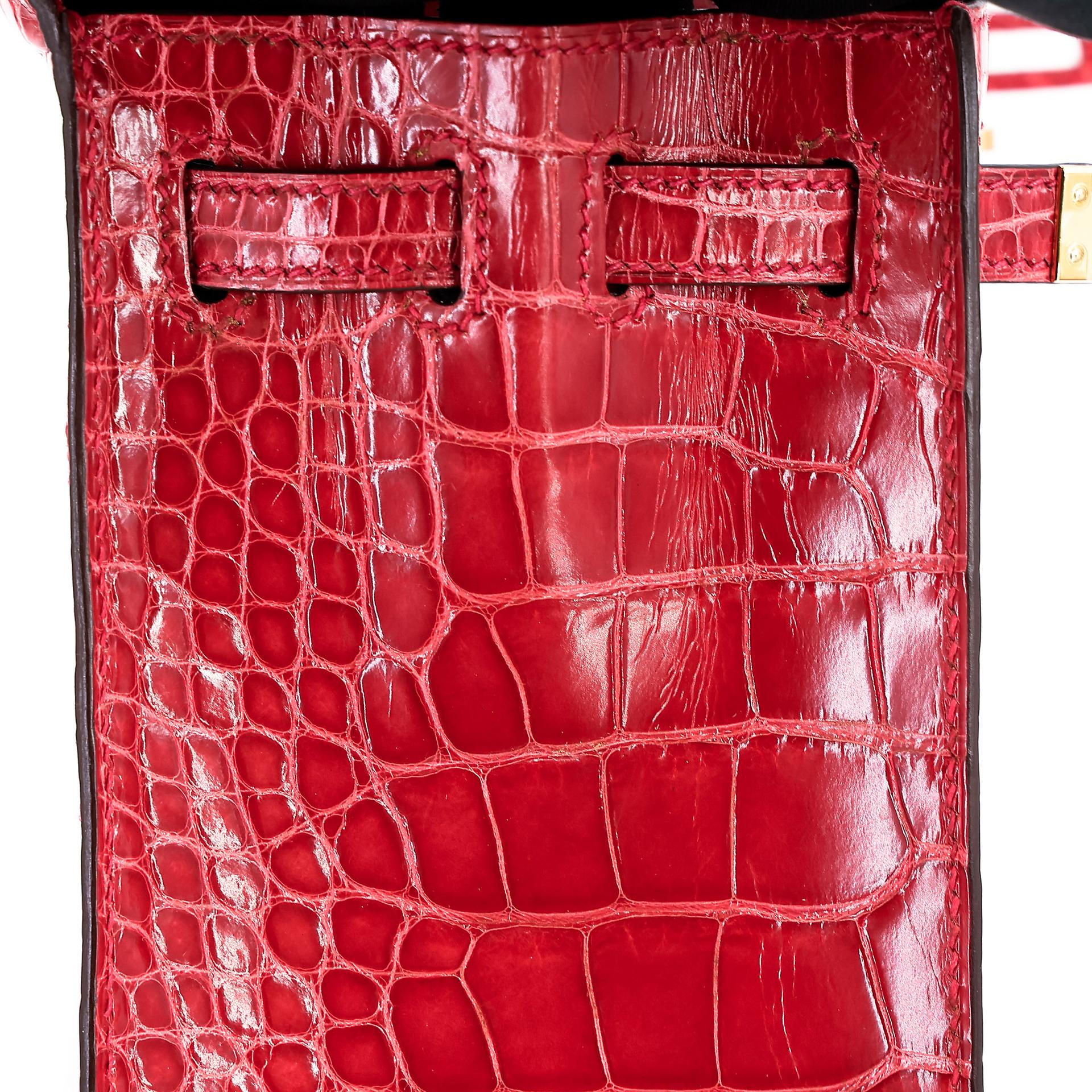 ランク A HERMÈS エルメス ケリー25 セリエ ルージュクー (S3) クロコダイル アリゲーター リセ ゴールド金具 C刻印 - 35