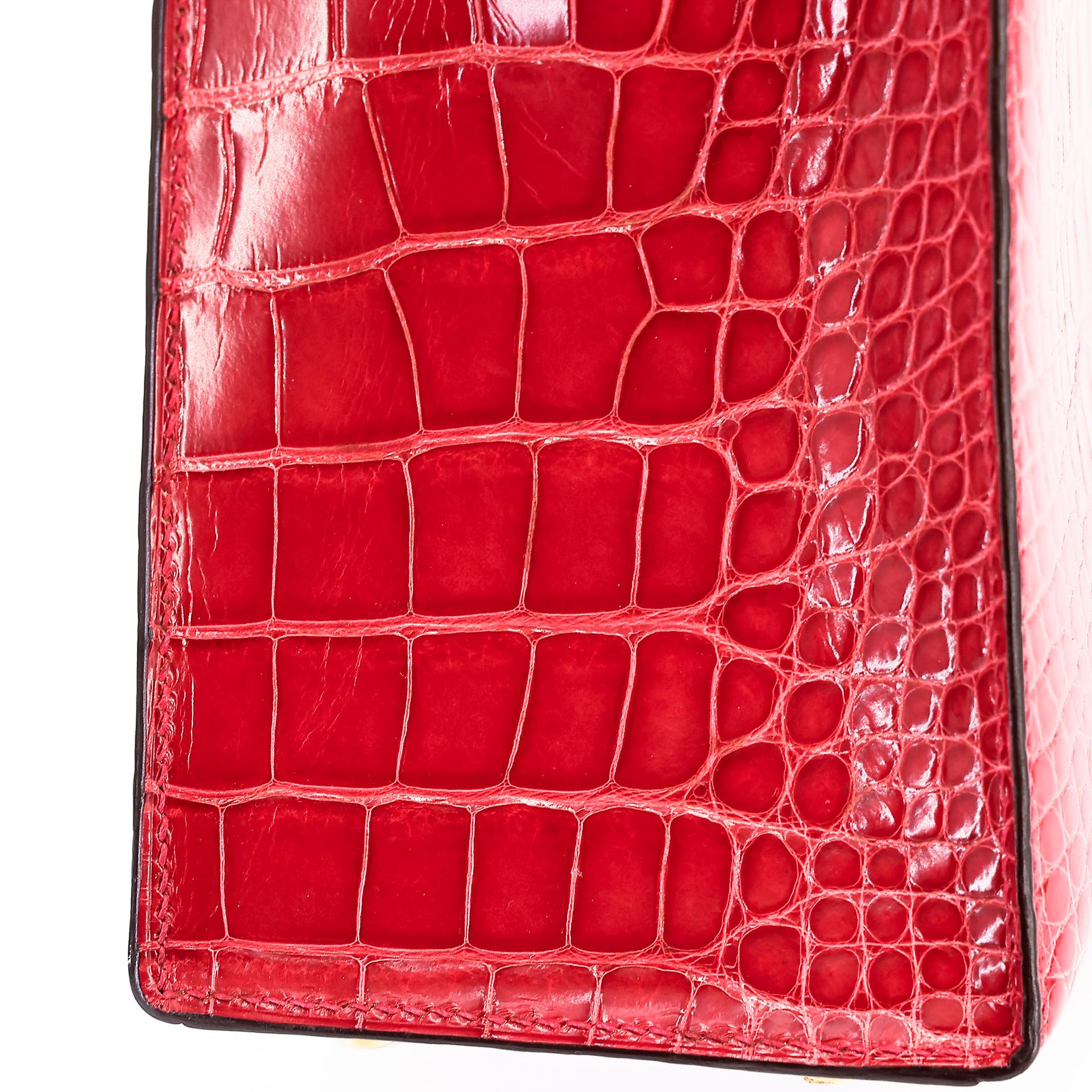 ランク A HERMÈS エルメス ケリー25 セリエ ルージュクー (S3) クロコダイル アリゲーター リセ ゴールド金具 C刻印 - 36