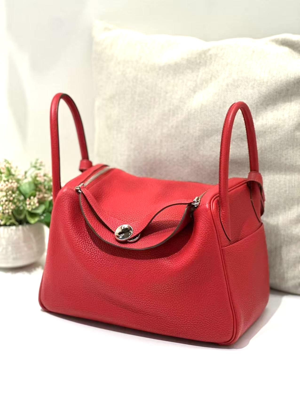 A美品 HERMÈS 愛馬仕 Lindy 30 Q5 國旗紅 Rouge Casaque Clemence小牛皮 銀扣 □Q刻 2013年 - 4