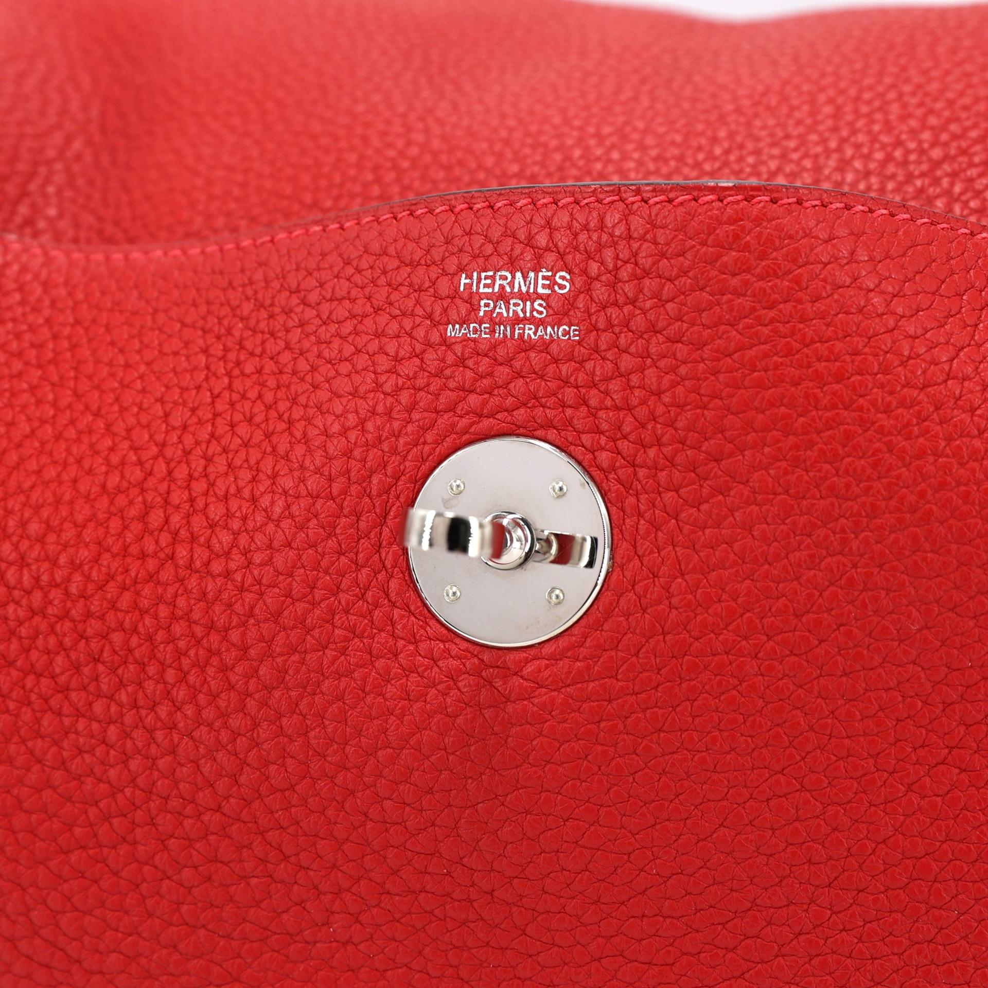 Very Good ( Rank A) HERMÈS Lindy 30 Rouge Casaque (Q5) Clemence Palladium hardware Square Q (2013) - 14