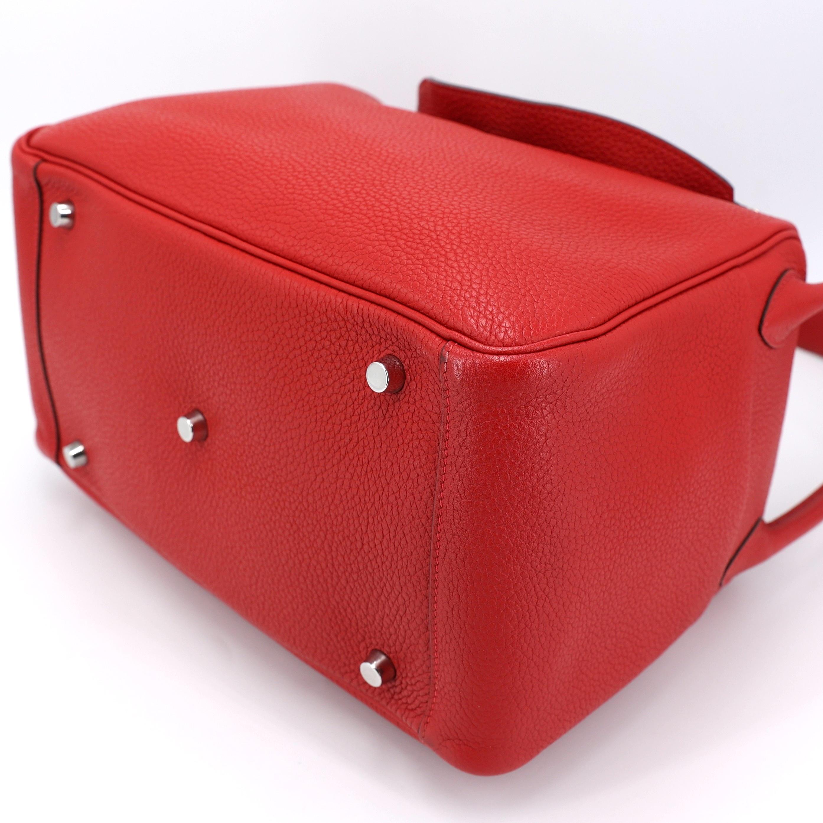 A美品 HERMÈS 愛馬仕 Lindy 30 Q5 國旗紅 Rouge Casaque Clemence小牛皮 銀扣 □Q刻 2013年 - 7