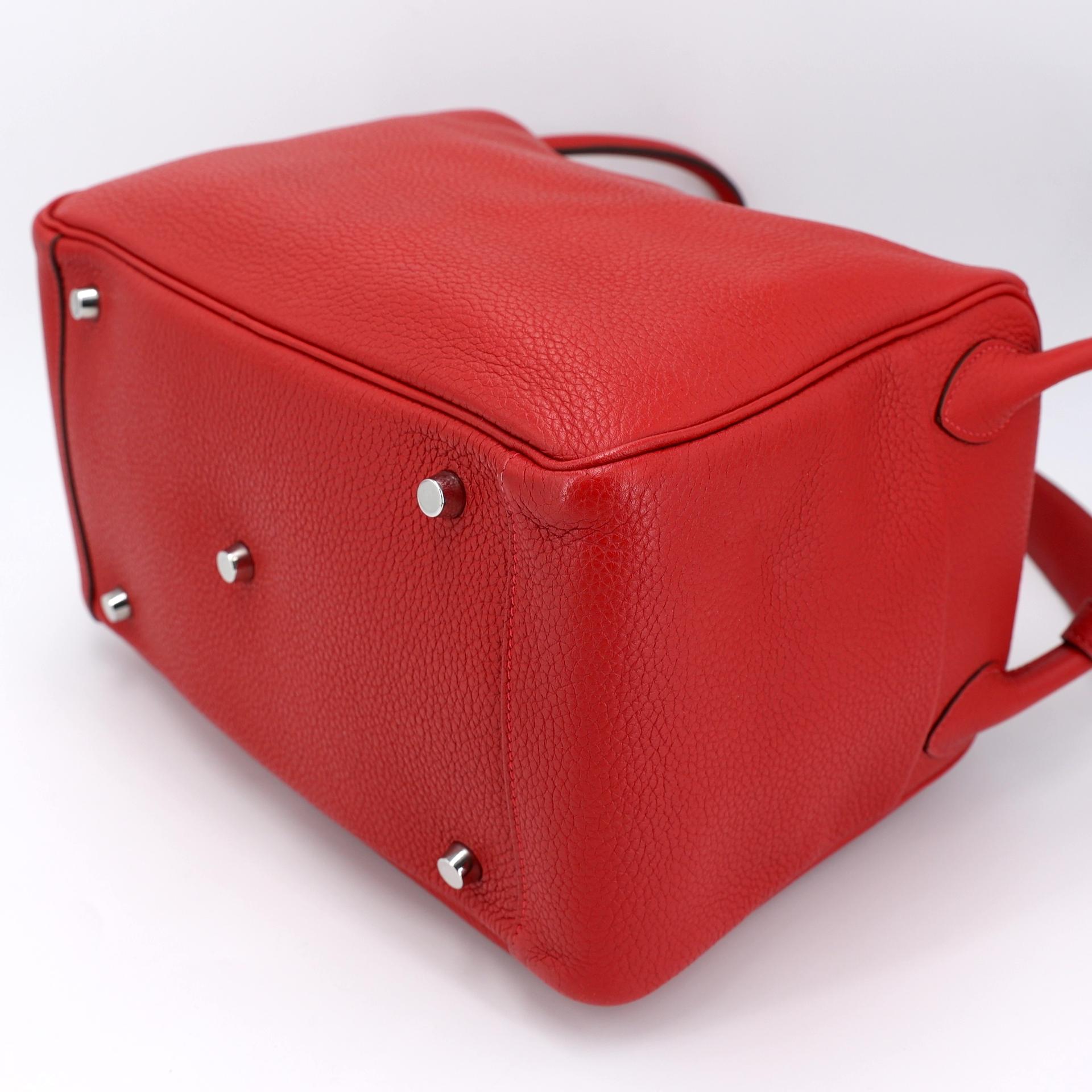 Very Good ( Rank A) HERMÈS Lindy 30 Rouge Casaque (Q5) Clemence Palladium hardware Square Q (2013) - 9