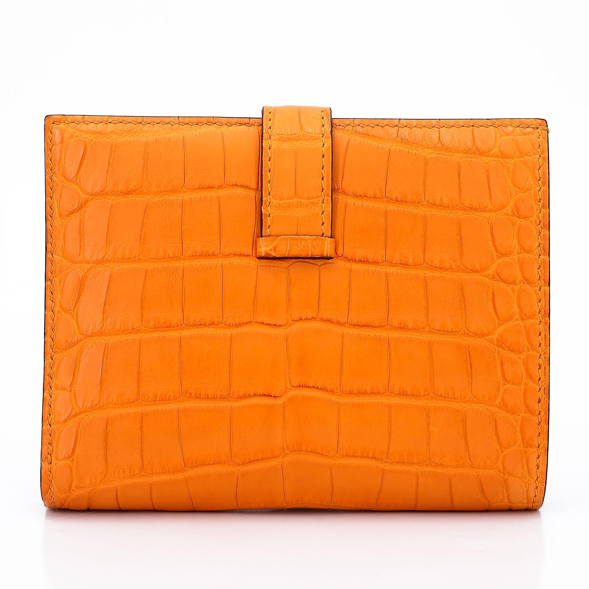 Unused ( Rank NS ) HERMÈS Bearn Compact wallet Apricot (I9) Matte Alligator Gold hardware D (2019) - 2
