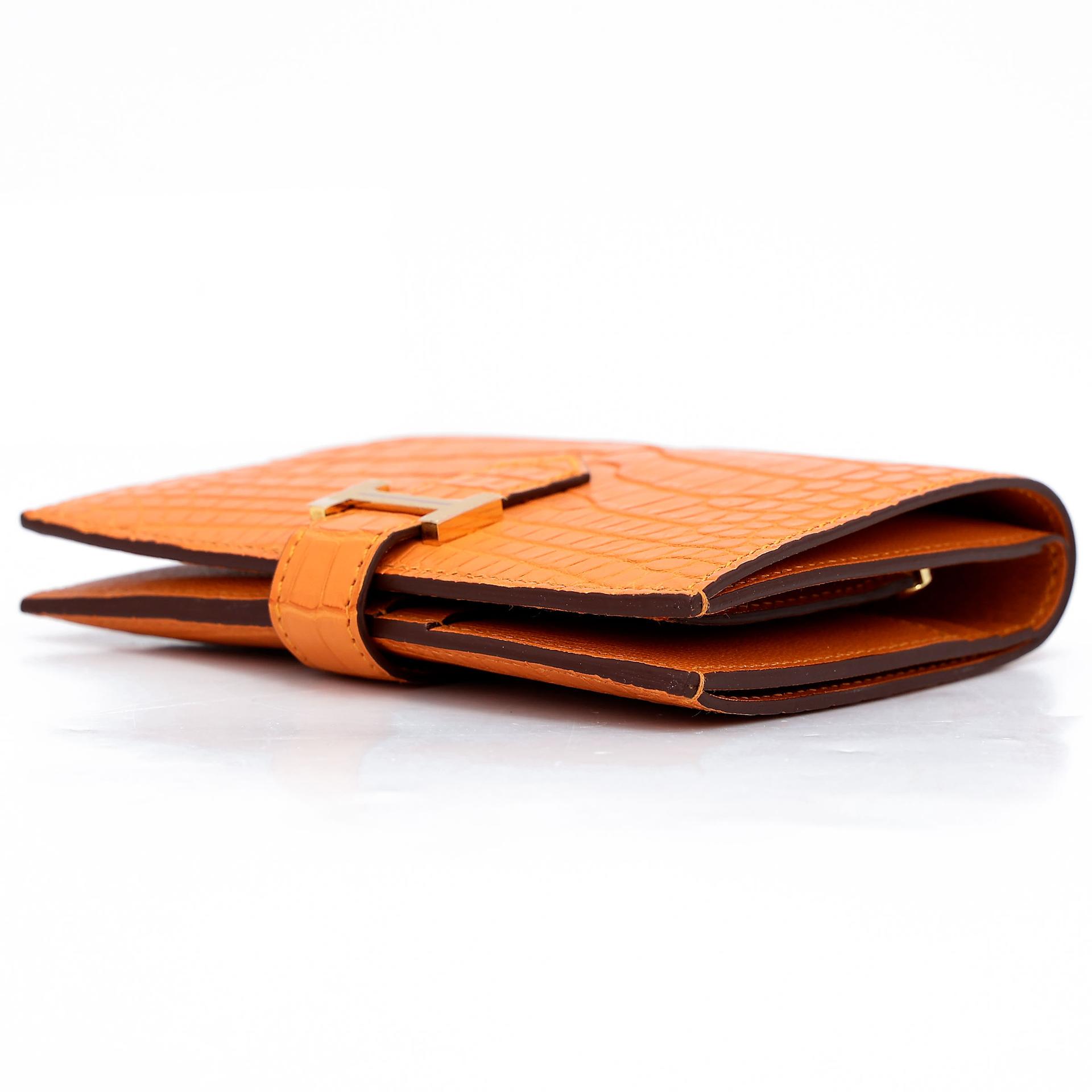 Unused ( Rank NS ) HERMÈS Bearn Compact wallet Apricot (I9) Matte Alligator Gold hardware D (2019) - 5
