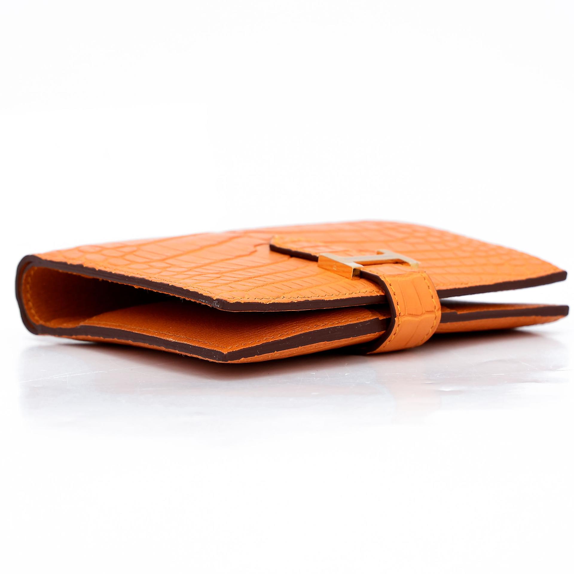 Unused ( Rank NS ) HERMÈS Bearn Compact wallet Apricot (I9) Matte Alligator Gold hardware D (2019) - 6