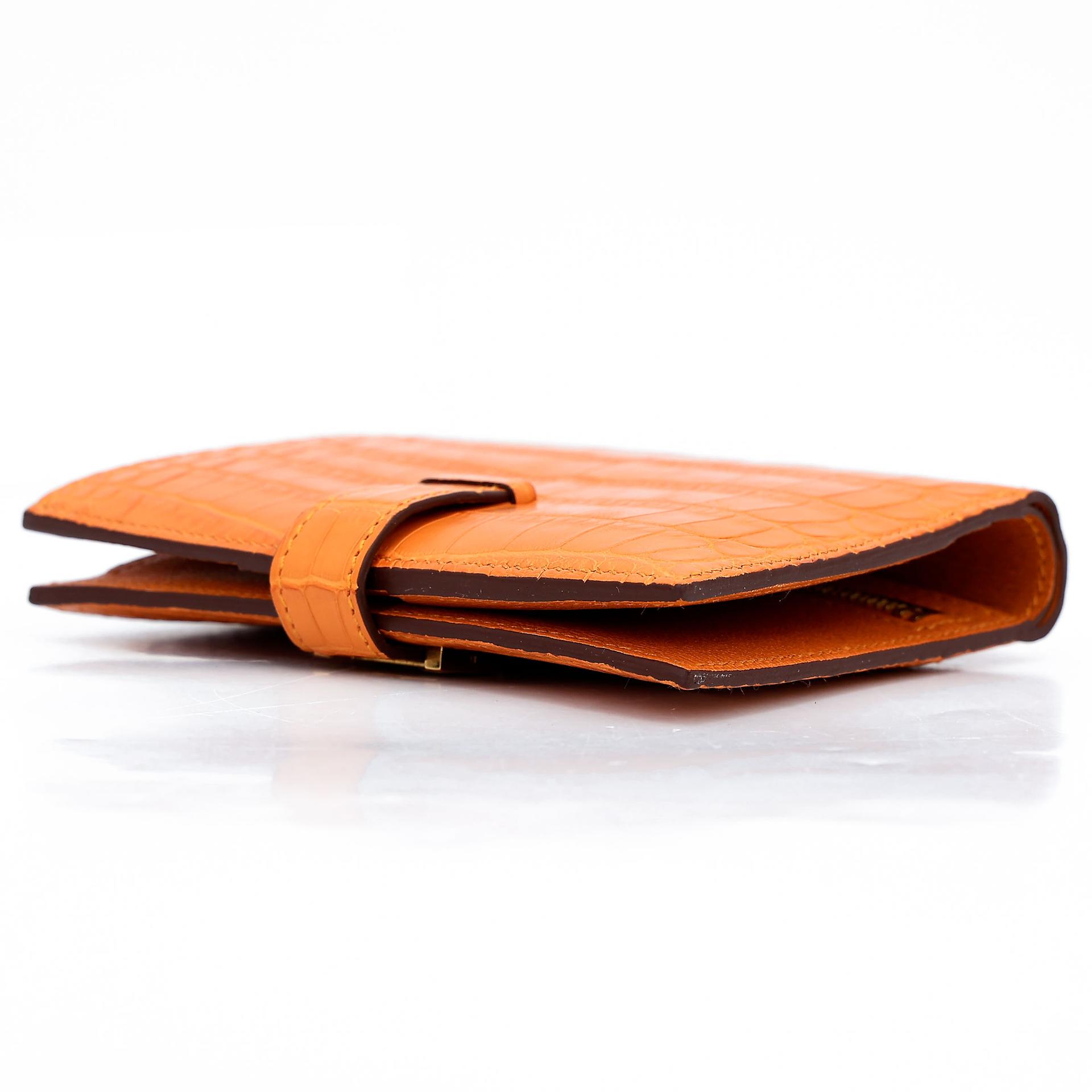 Unused ( Rank NS ) HERMÈS Bearn Compact wallet Apricot (I9) Matte Alligator Gold hardware D (2019) - 7