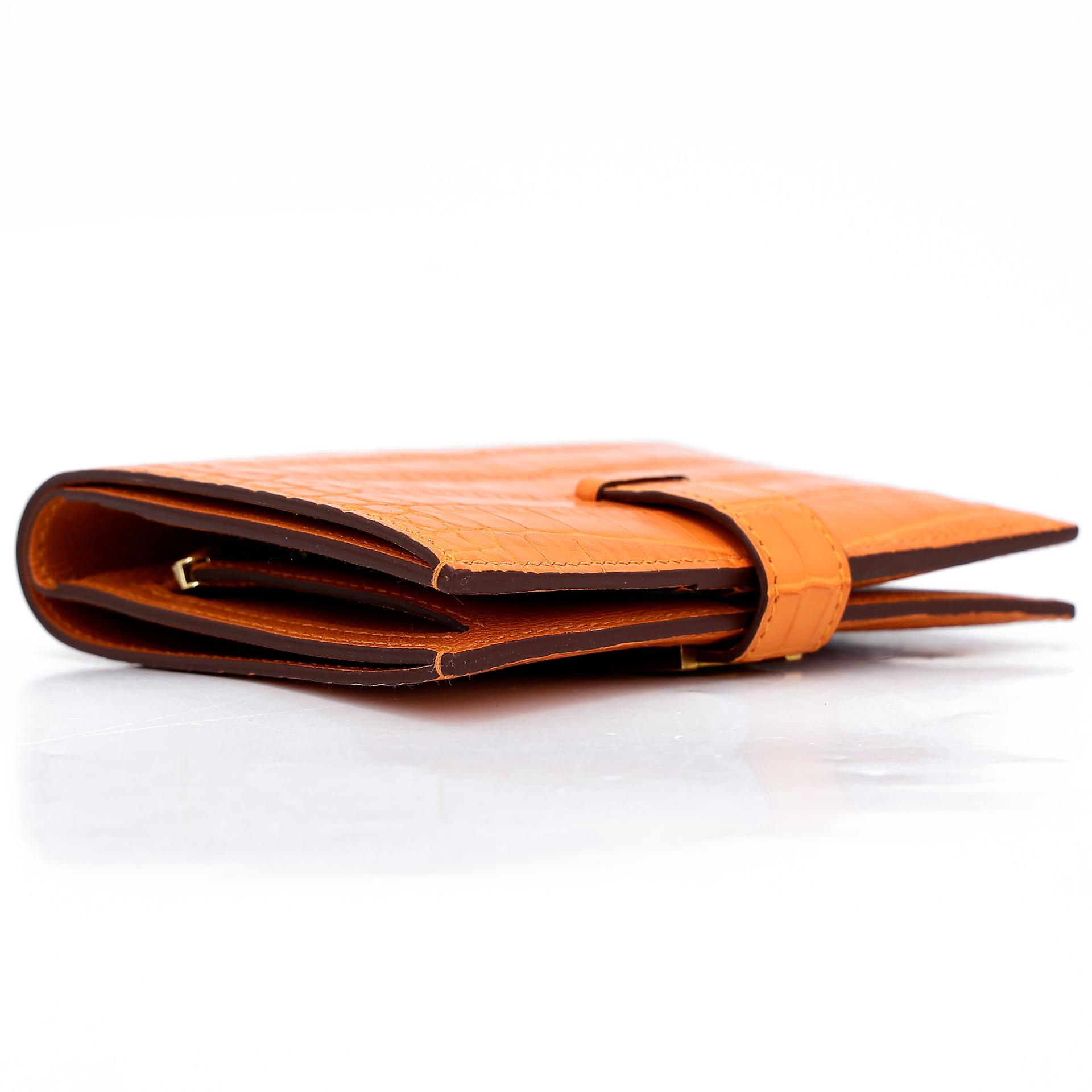 Unused ( Rank NS ) HERMÈS Bearn Compact wallet Apricot (I9) Matte Alligator Gold hardware D (2019) - 8