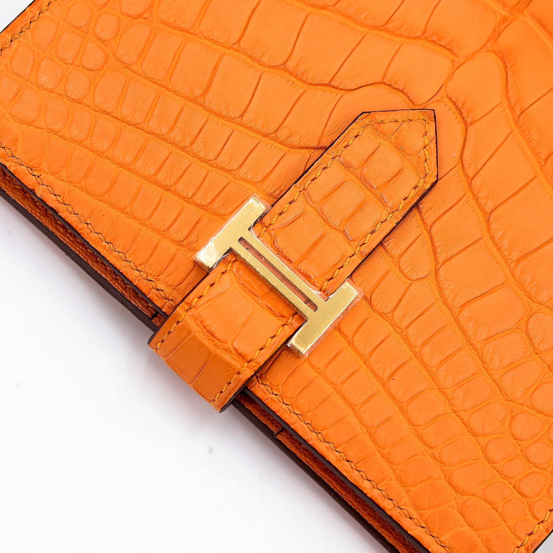 Unused ( Rank NS ) HERMÈS Bearn Compact wallet Apricot (I9) Matte Alligator Gold hardware D (2019) - 9
