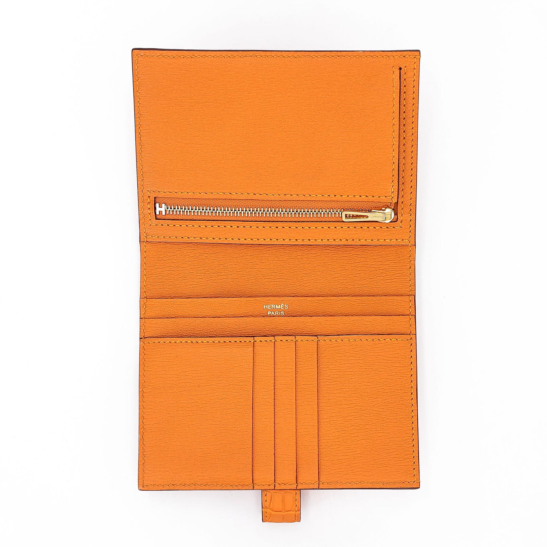 Unused ( Rank NS ) HERMÈS Bearn Compact wallet Apricot (I9) Matte Alligator Gold hardware D (2019) - 10