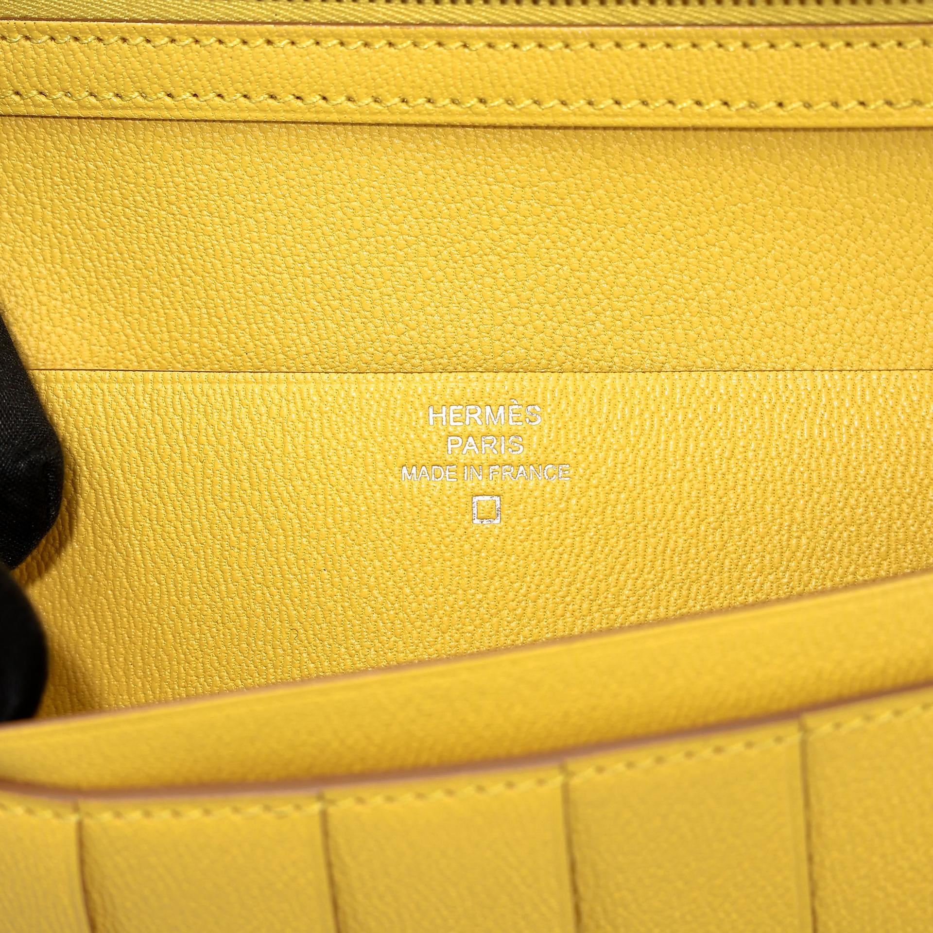 未使用保存品  HERMÈS 愛馬仕  Bearn Souffle 長款錢包 M9 金盞黃 Mimosa □ 短吻鱷 霧面 銀扣 D刻 2019年 - 12