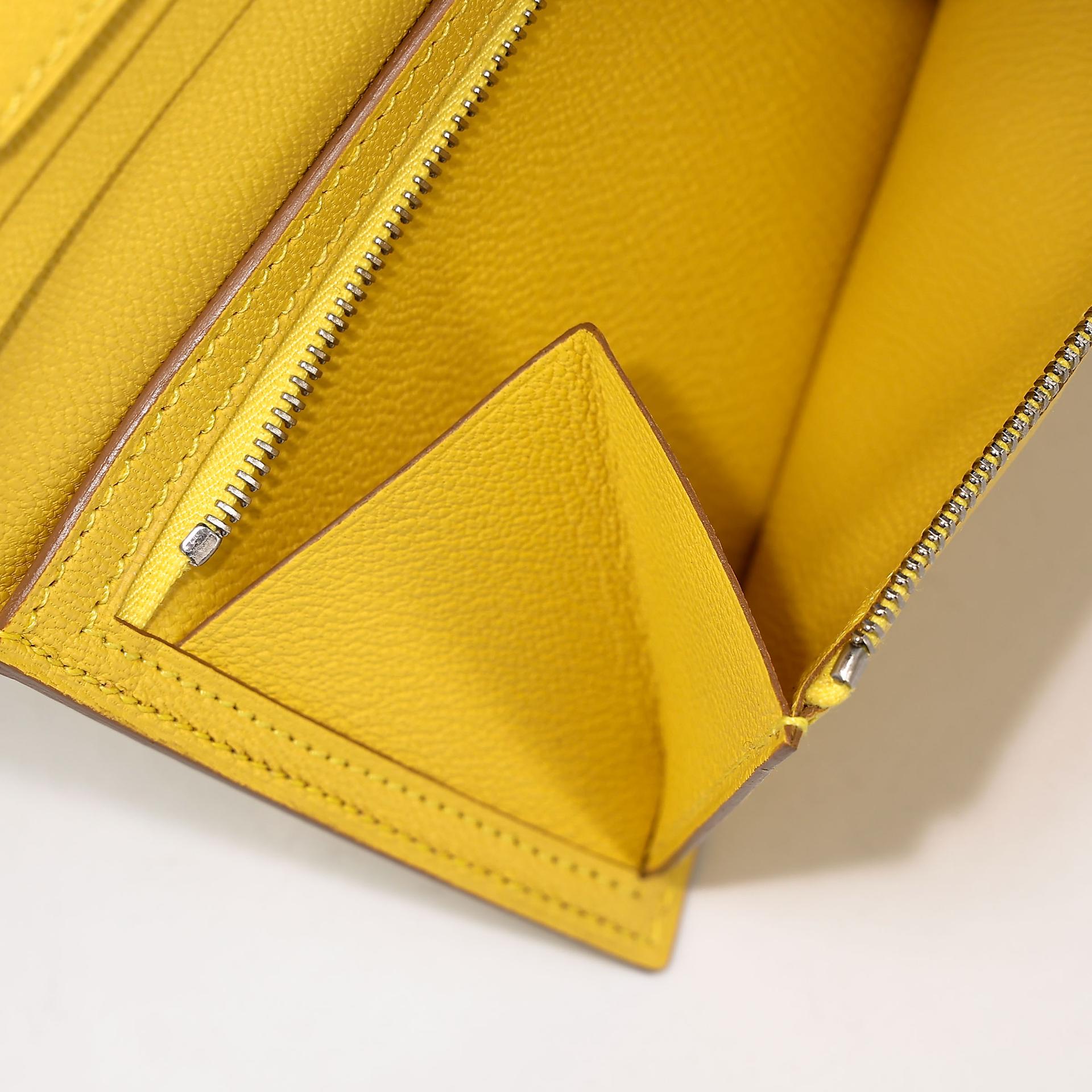 未使用保存品  HERMÈS 愛馬仕  Bearn Souffle 長款錢包 M9 金盞黃 Mimosa □ 短吻鱷 霧面 銀扣 D刻 2019年 - 19