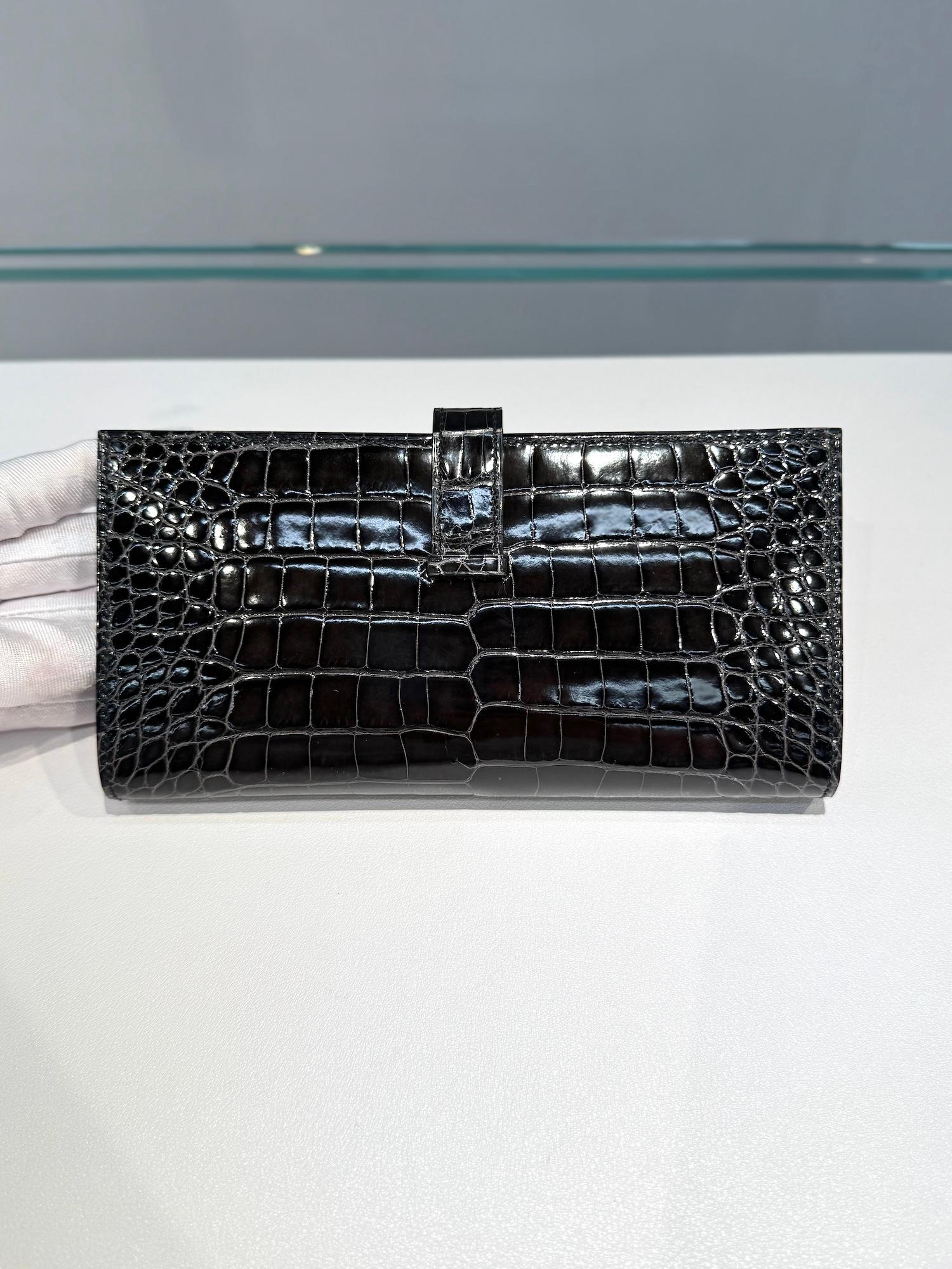 未使用保存品  HERMÈS 愛馬仕  Bearn Souffle 長款錢包 88 石墨灰 Graphite □ 短吻鱷 金扣 C刻 2018年 - 19