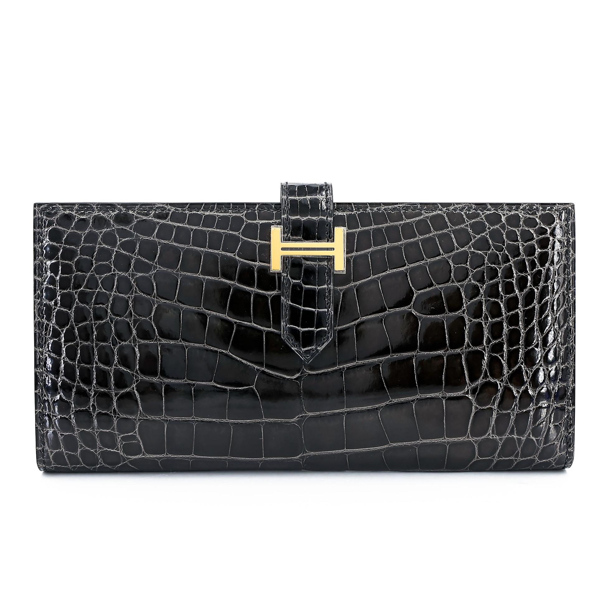 未使用保存品  HERMÈS 愛馬仕  Bearn Souffle 長款錢包 88 石墨灰 Graphite □ 短吻鱷 金扣 C刻 2018年 - 1