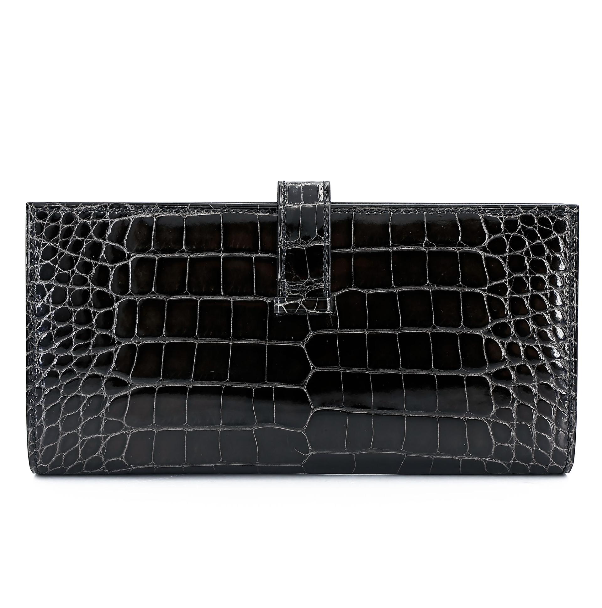 未使用保存品  HERMÈS 愛馬仕  Bearn Souffle 長款錢包 88 石墨灰 Graphite □ 短吻鱷 金扣 C刻 2018年 - 2