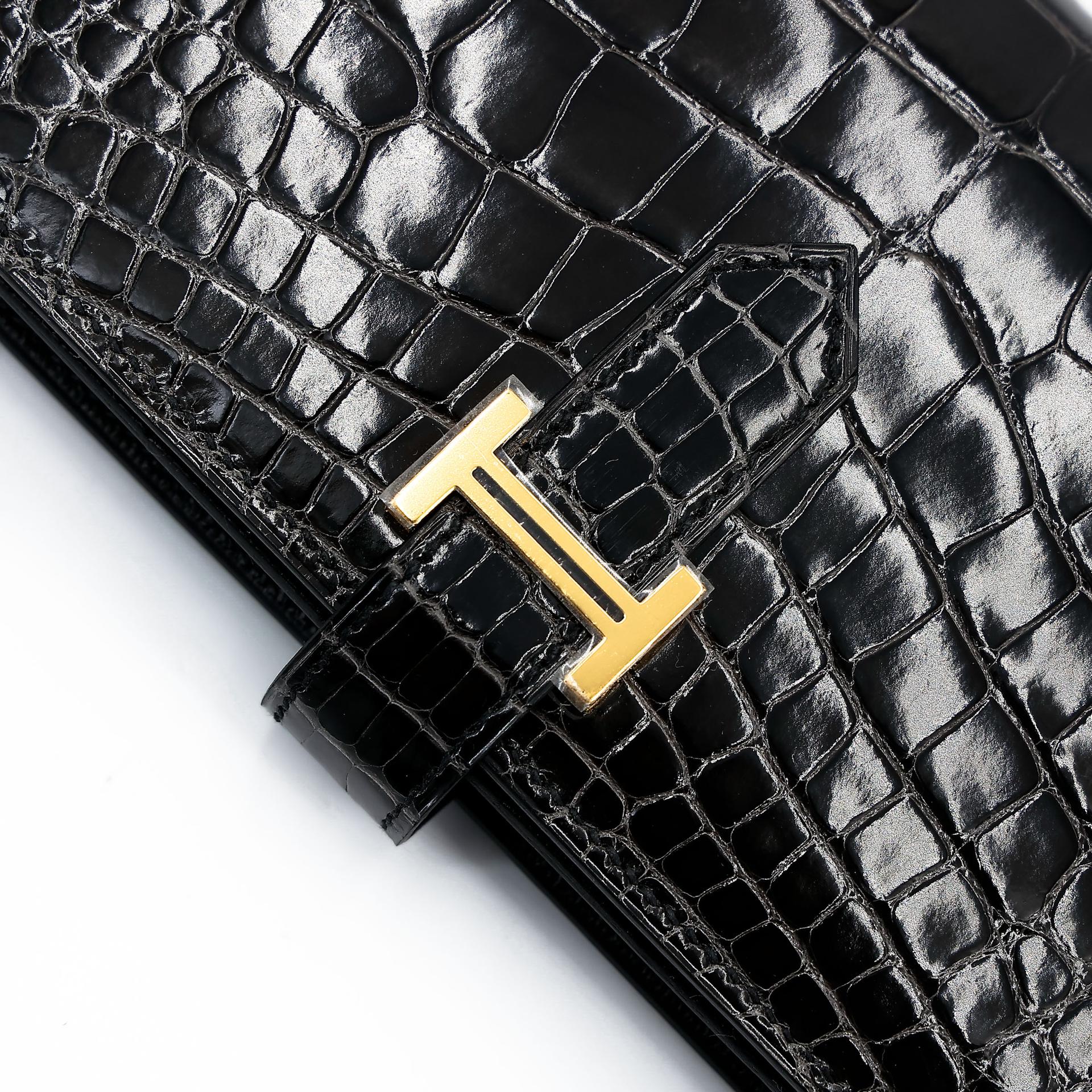 未使用保存品  HERMÈS 愛馬仕  Bearn Souffle 長款錢包 88 石墨灰 Graphite □ 短吻鱷 金扣 C刻 2018年 - 8
