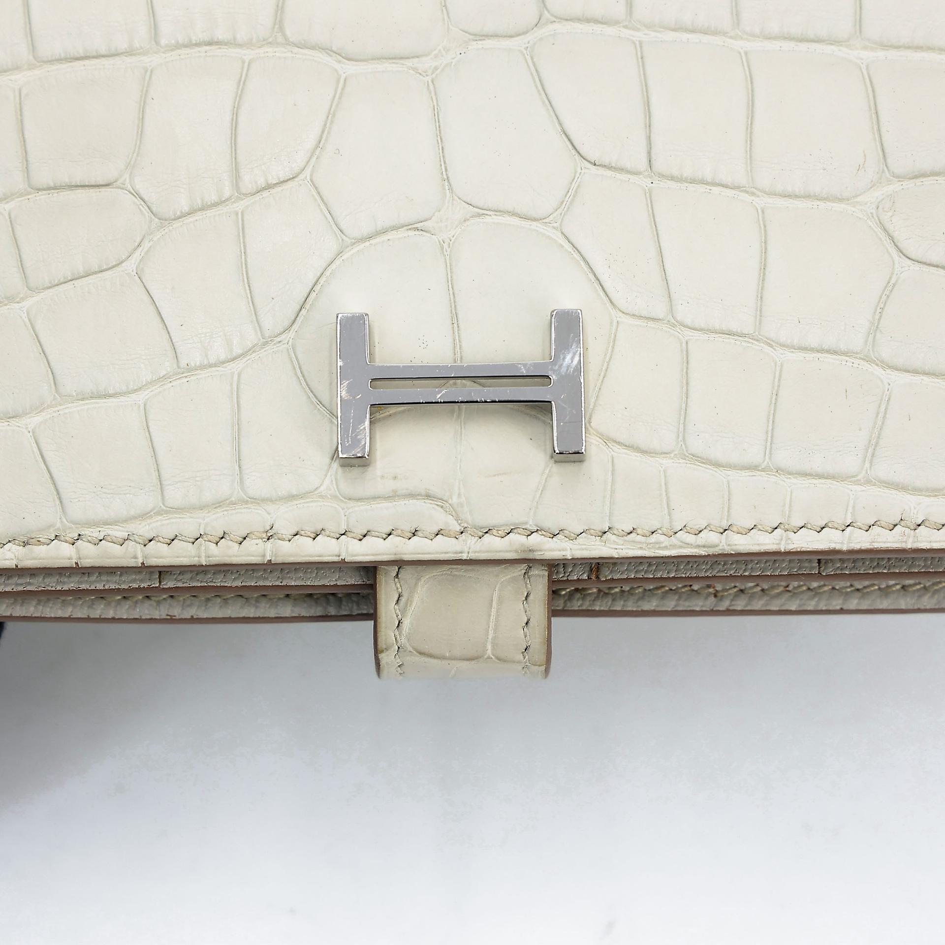Very Good ( Rank A)  HERMÈS  Bearn Souffle wallet Beton (8L) Matte Alligator Palladium hardware A (2017) - 9