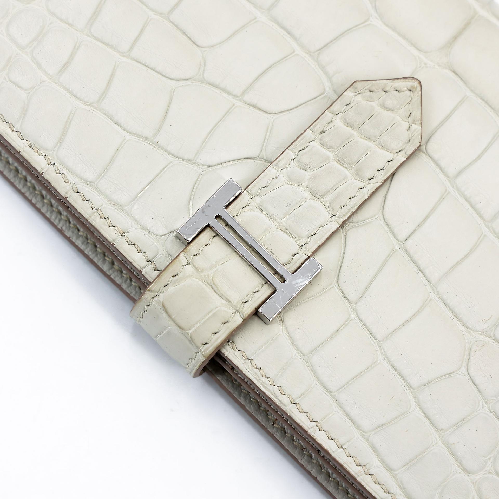 Very Good ( Rank A)  HERMÈS  Bearn Souffle wallet Beton (8L) Matte Alligator Palladium hardware A (2017) - 11