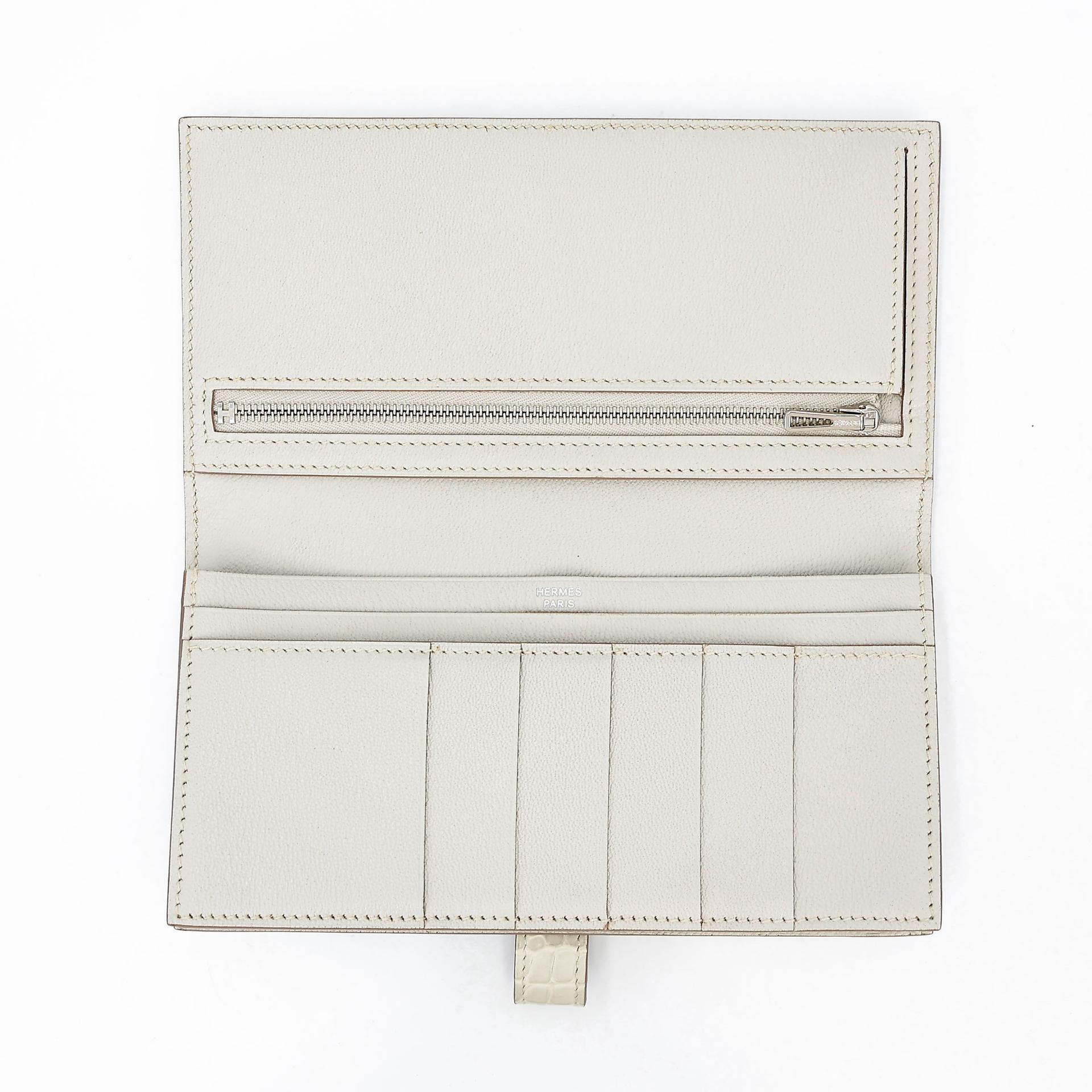 Very Good ( Rank A)  HERMÈS  Bearn Souffle wallet Beton (8L) Matte Alligator Palladium hardware A (2017) - 12