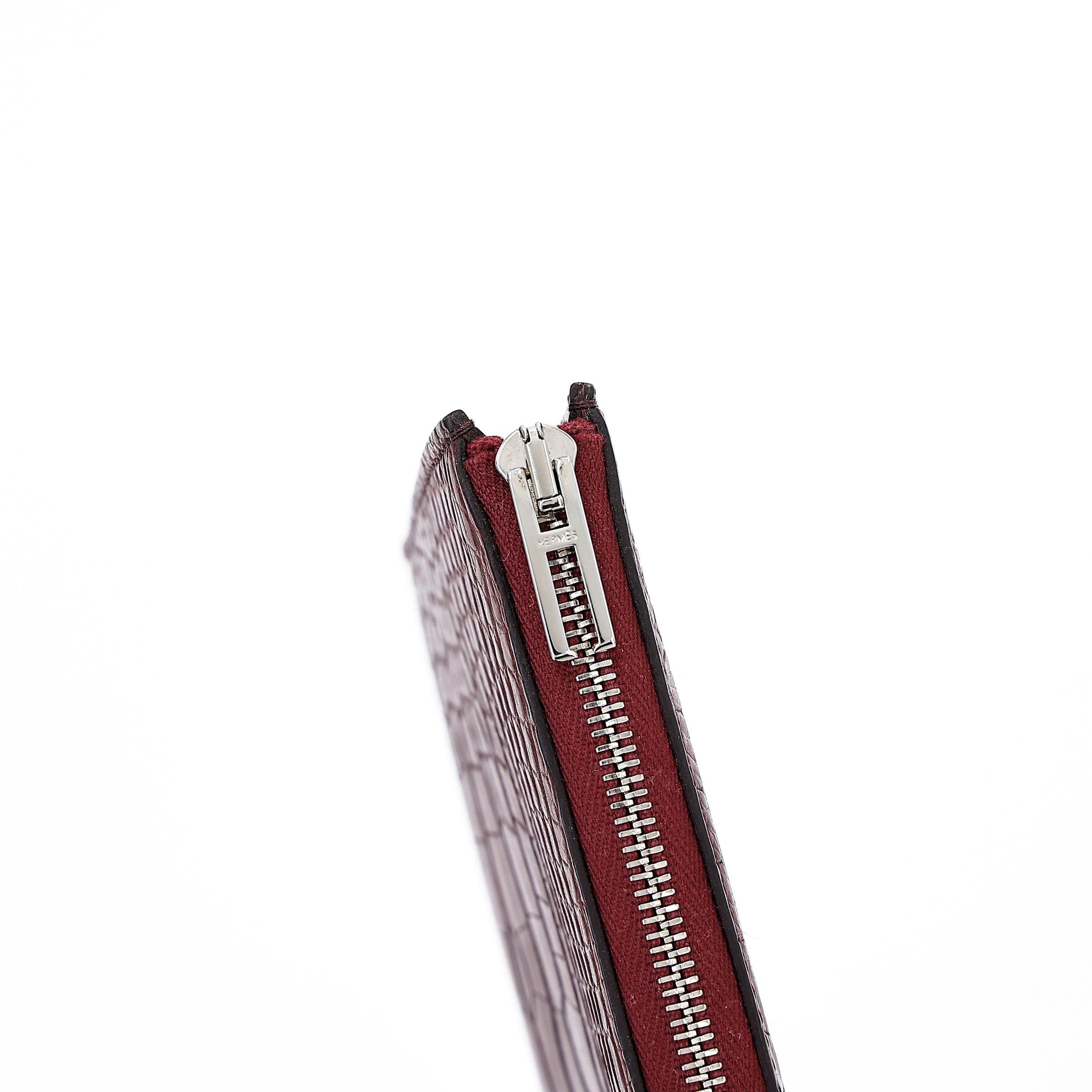 ランク SA HERMÈS エルメス リミックス デュオ キマイラ ウォレット 財布 ルージュアッシュ (55) アリゲーター シルバー金具 T刻印 - 9