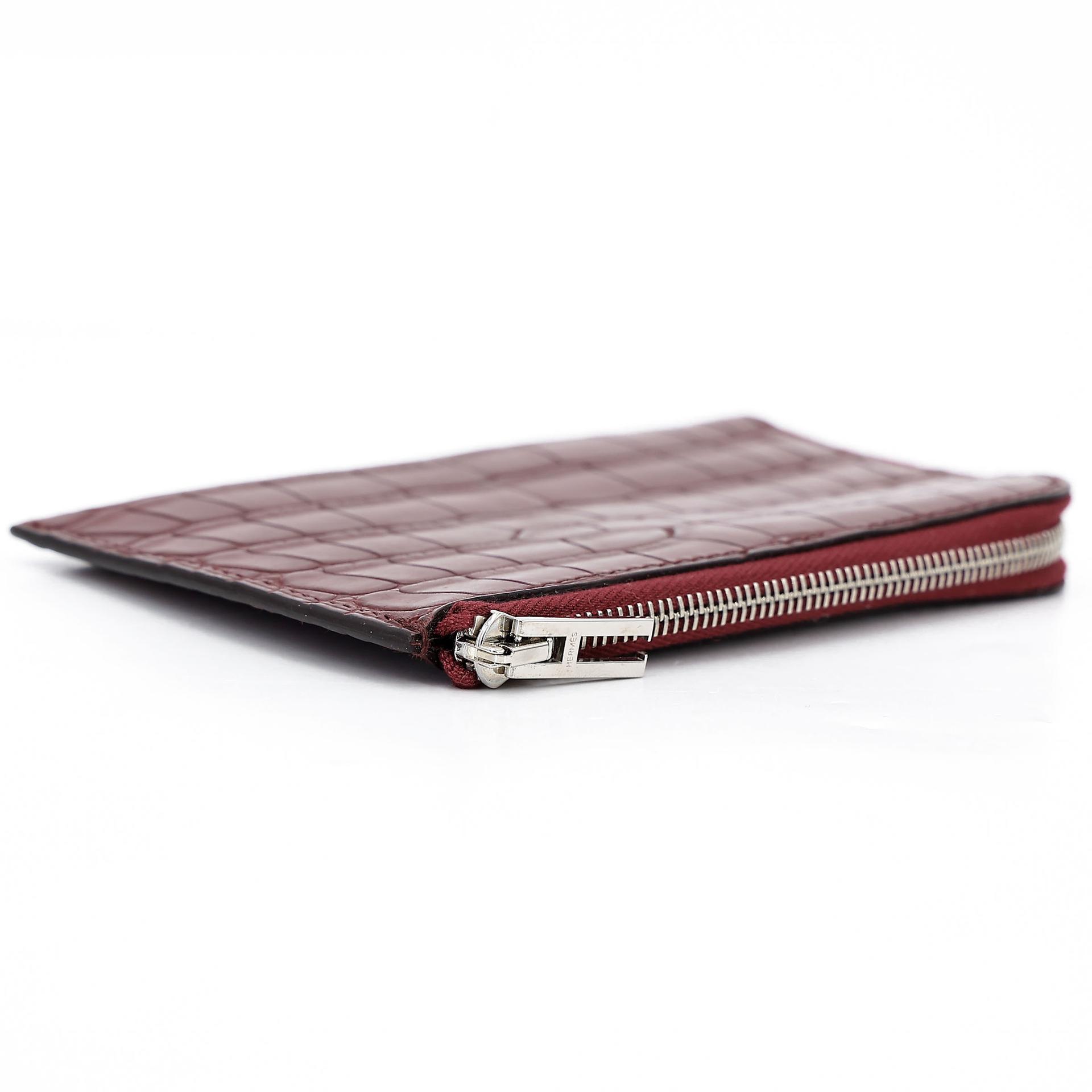 Excellent ( Rank SA ) HERMÈS Remix Duo Chimeres Wallet Rouge H (55) Alligator Palladium hardware T (2015) - 18
