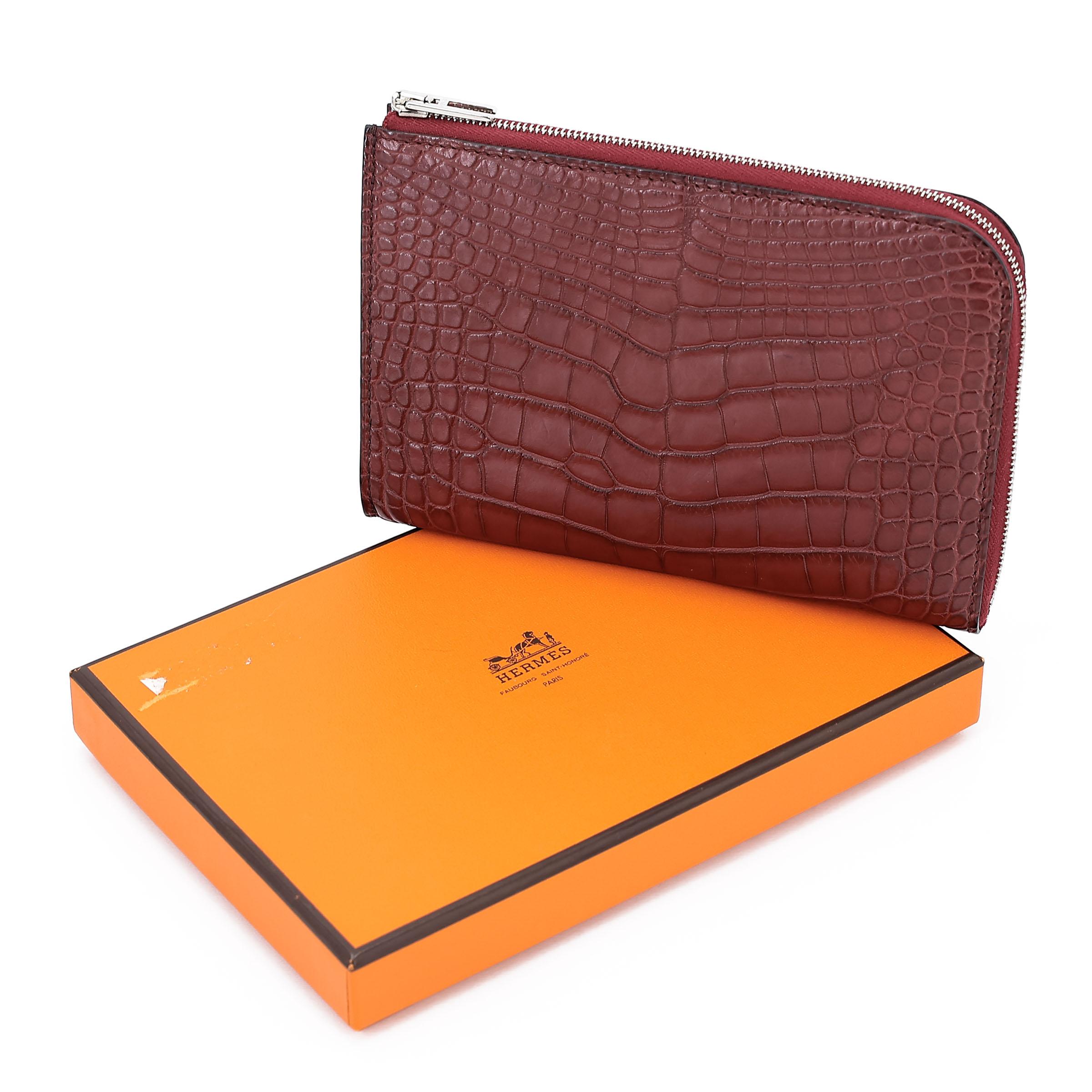 ランク SA HERMÈS エルメス リミックス デュオ キマイラ ウォレット 財布 ルージュアッシュ (55) アリゲーター シルバー金具 T刻印 - 24