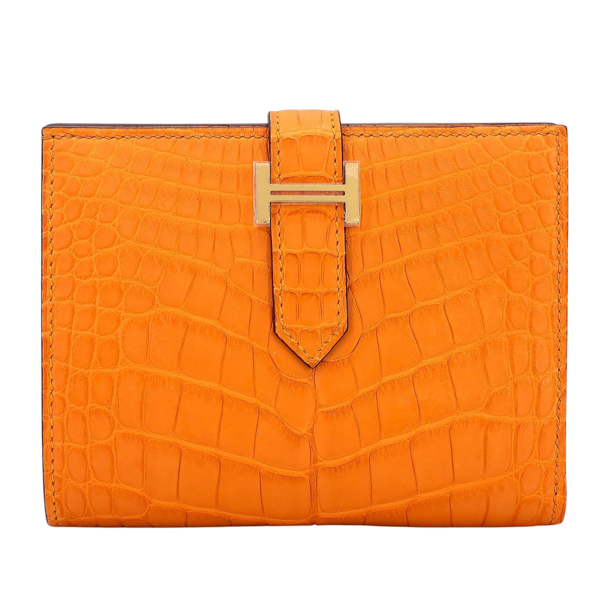 Unused ( Rank NS ) HERMÈS Bearn Compact wallet Apricot (I9) Matte Alligator Gold hardware D (2019) - 1