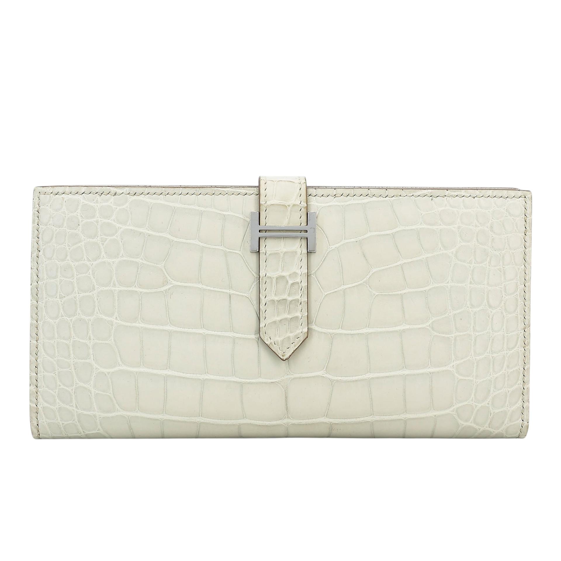 Very Good ( Rank A)  HERMÈS  Bearn Souffle wallet Beton (8L) Matte Alligator Palladium hardware A (2017) - 1