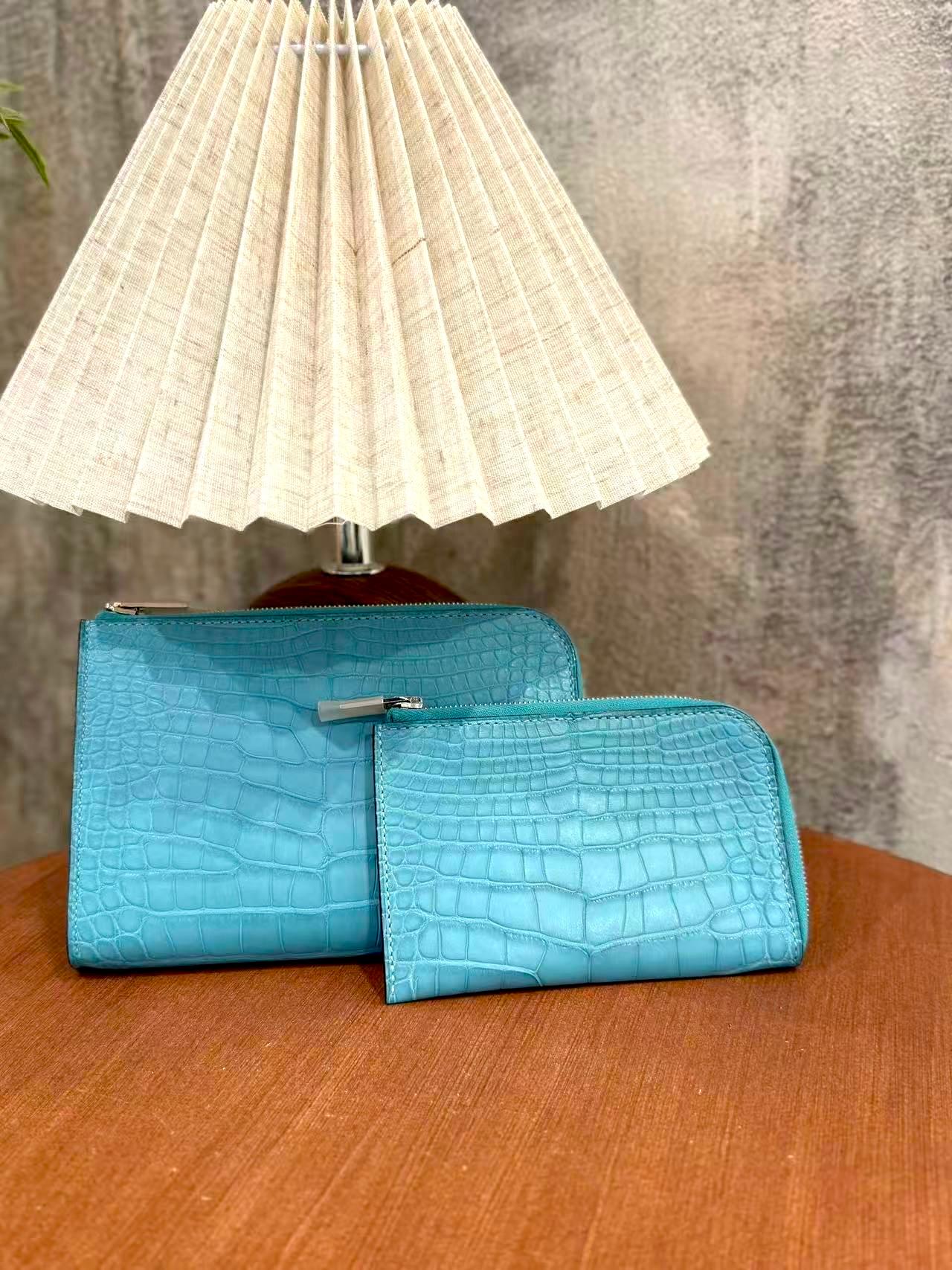 Unused ( Rank NS ) HERMÈS Remix Duo Chimeres Wallet Bleu Atoll (3P) Matte Alligator Palladium hardware X (2016) - 4