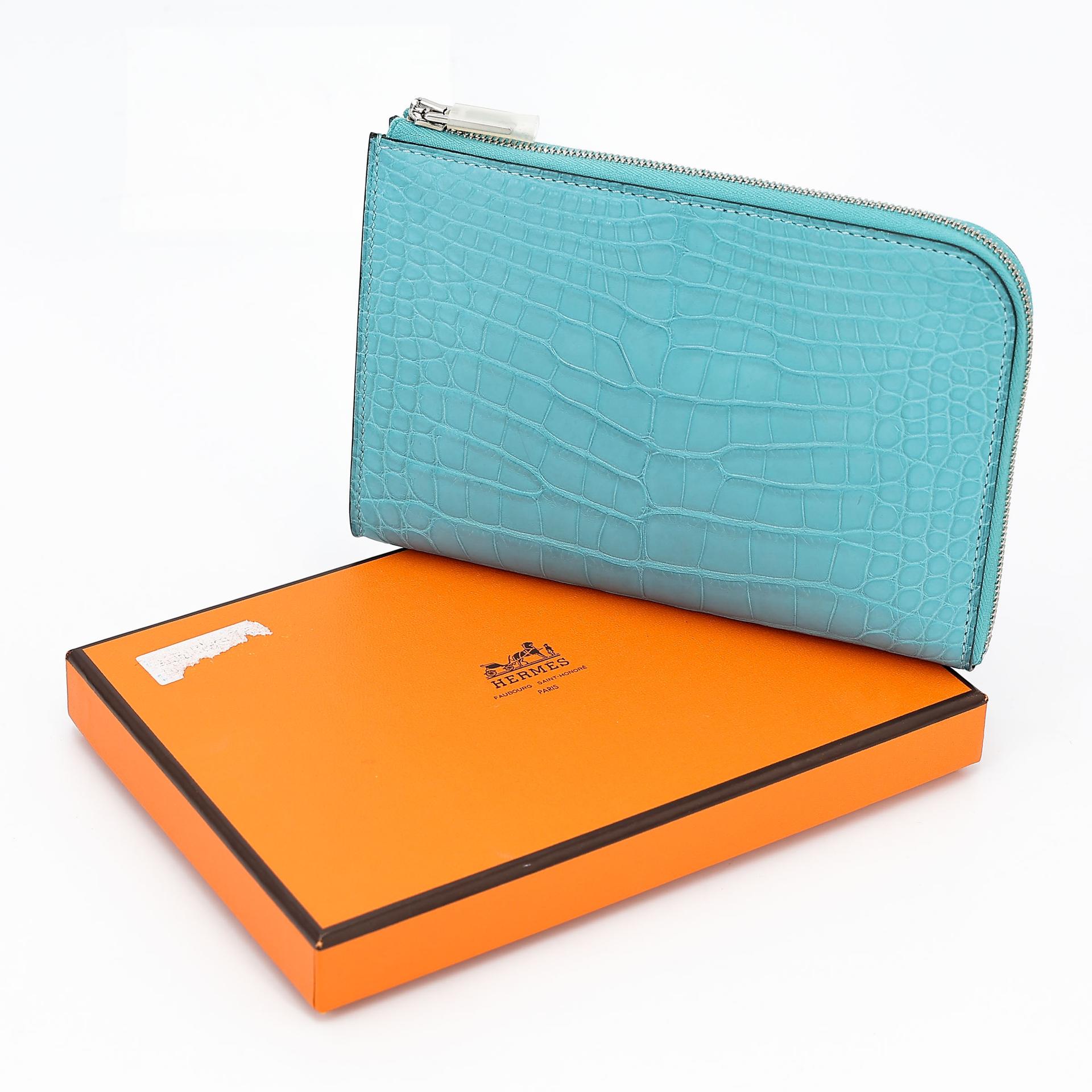 Unused ( Rank NS ) HERMÈS Remix Duo Chimeres Wallet Bleu Atoll (3P) Matte Alligator Palladium hardware X (2016) - 25