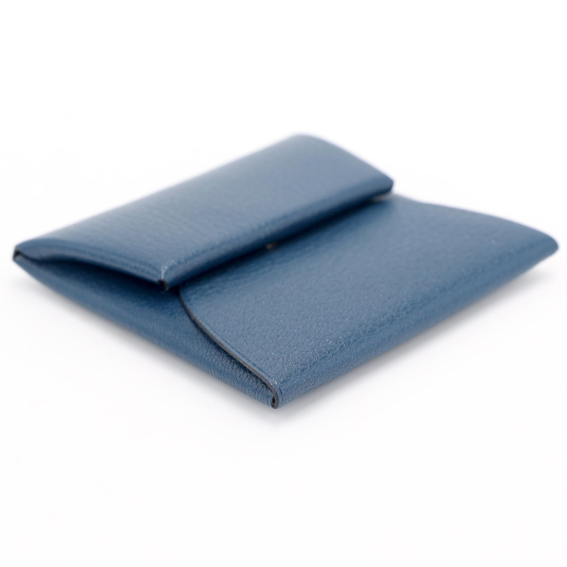 未使用保存品 HERMÈS 爱马仕 Bastia 零钱包 S4 深邃蓝 Deep Blue Chevre山羊皮 银扣 Y刻 2020年 - 5
