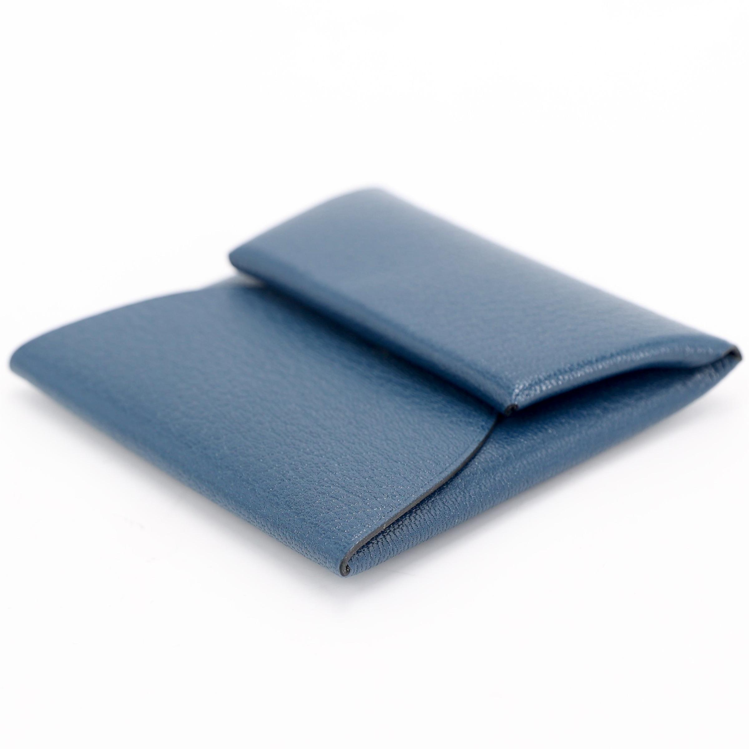 未使用保存品 HERMÈS 爱马仕 Bastia 零钱包 S4 深邃蓝 Deep Blue Chevre山羊皮 银扣 Y刻 2020年 - 6