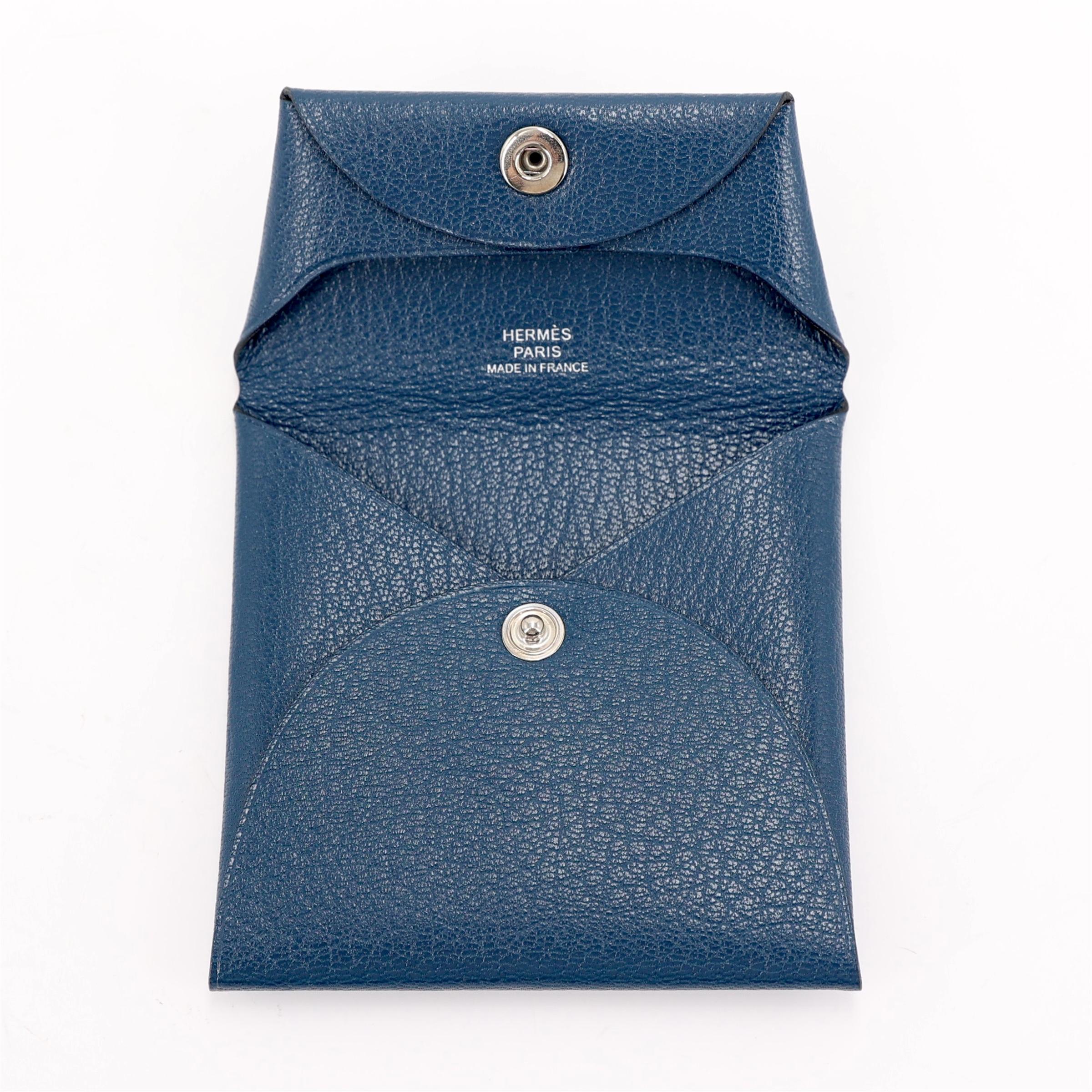 未使用保存品 HERMÈS 爱马仕 Bastia 零钱包 S4 深邃蓝 Deep Blue Chevre山羊皮 银扣 Y刻 2020年 - 9