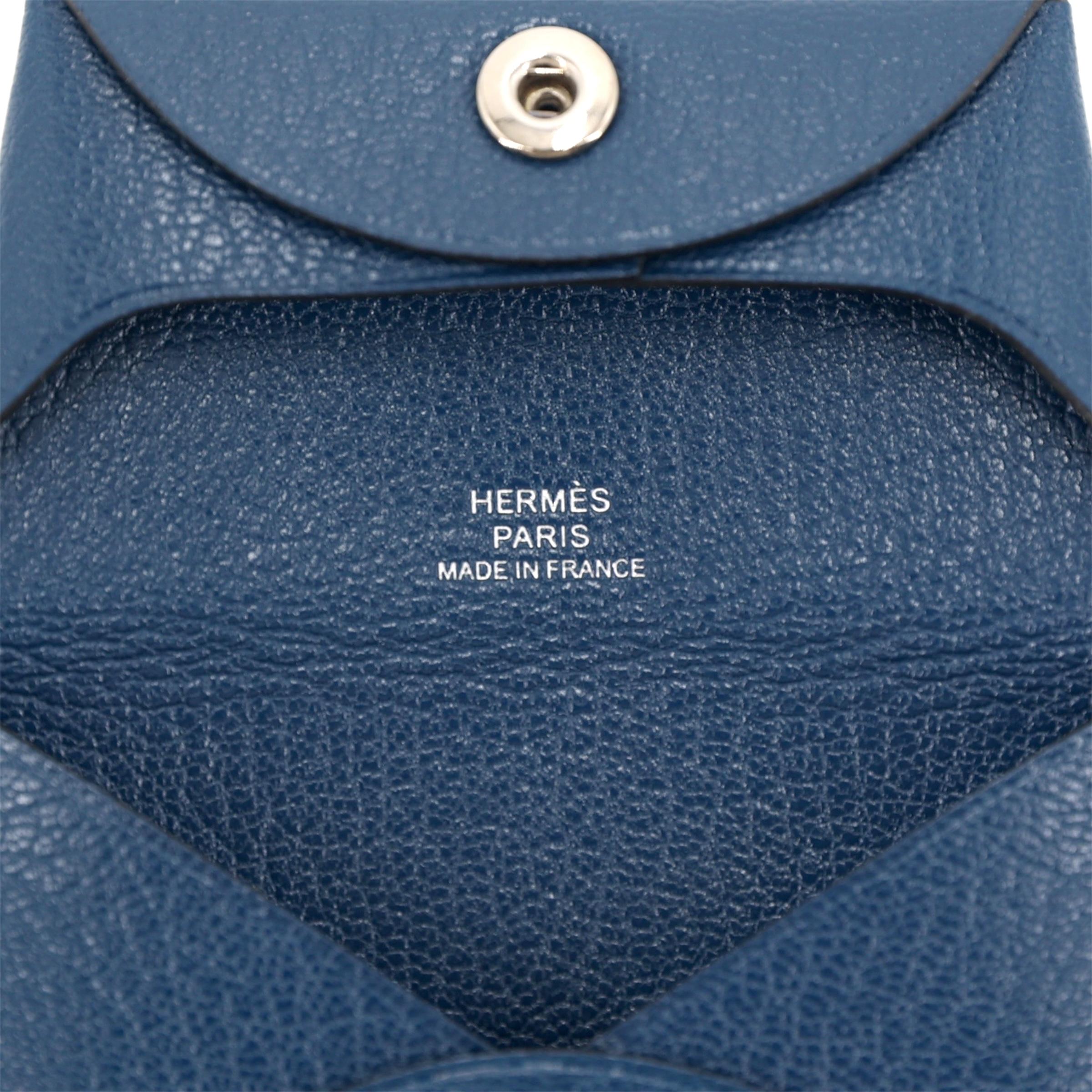 未使用保存品 HERMÈS 爱马仕 Bastia 零钱包 S4 深邃蓝 Deep Blue Chevre山羊皮 银扣 Y刻 2020年 - 10