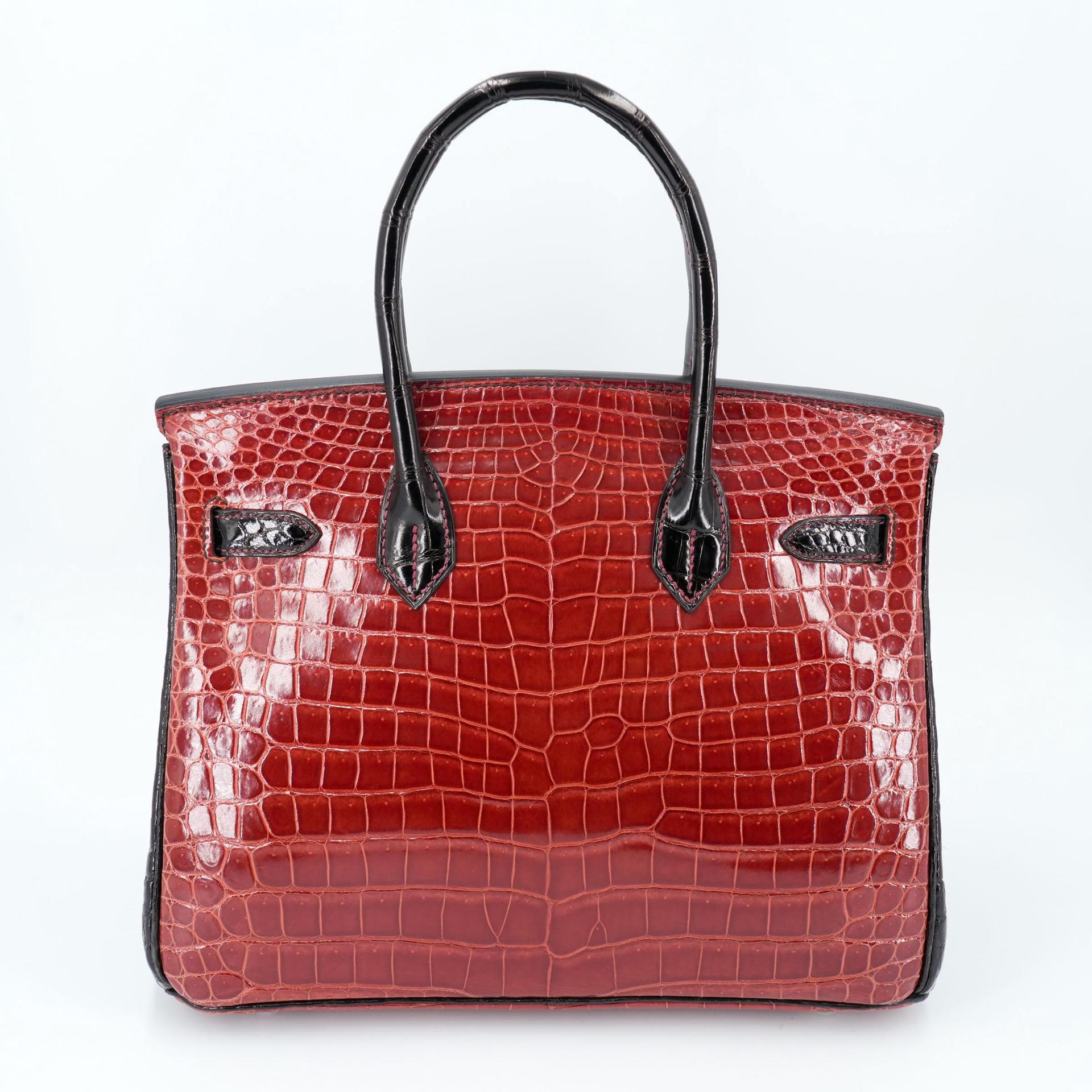 Excellent ( Rank SA ) HERMÈS Special Order Birkin 30 HSS Noir (89) Geranium (D5) Shiny Porosus Crocodile Palladium hardware Square M (2009) - 2