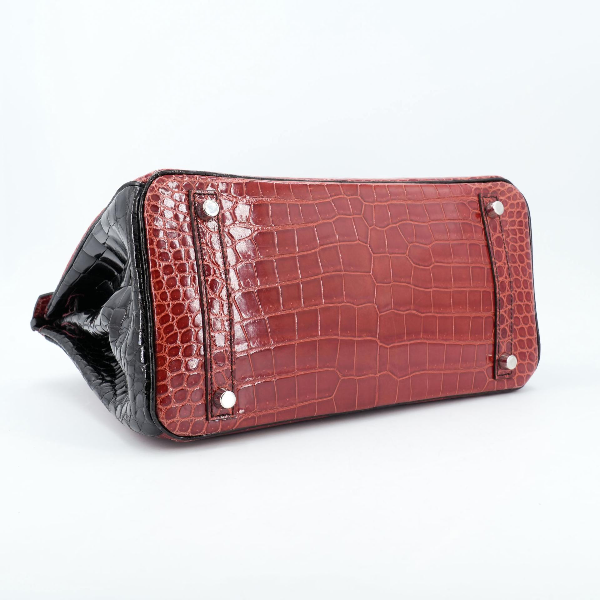 Excellent ( Rank SA ) HERMÈS Special Order Birkin 30 HSS Noir (89) Geranium (D5) Shiny Porosus Crocodile Palladium hardware Square M (2009) - 8